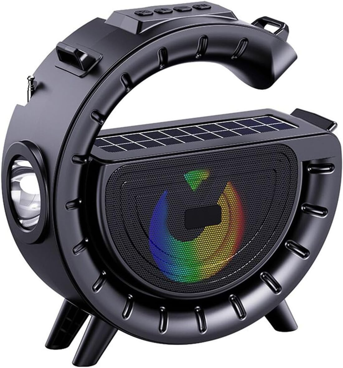 Solar Speaker with Atmosphere Lamp,Portable FM Radio and Flashlight,1200Mah Rechargeable Battery,Outdoor Bluetooth Music Player Wireless Card Insertion Sound System for Bedroom, Party, Living Room image number 2