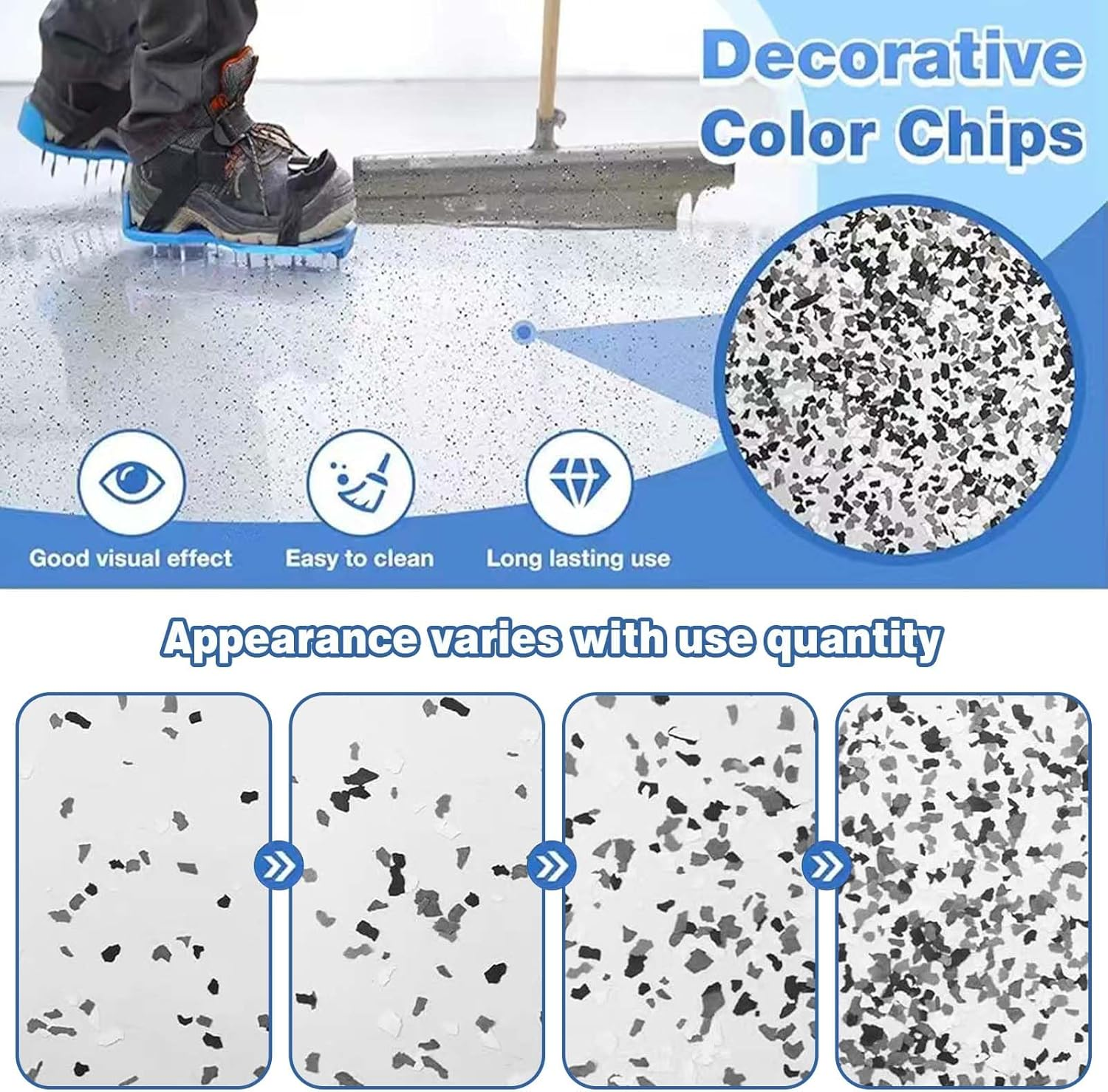 400 G/ 0.88 Lb Decorative Color Chips Epoxy Floor Flakes Garage Floor Paint Flake Concrete Paint Garage Epoxy Floor Coating Flakes for Home Improvement (Black, White, Gray) image number 2