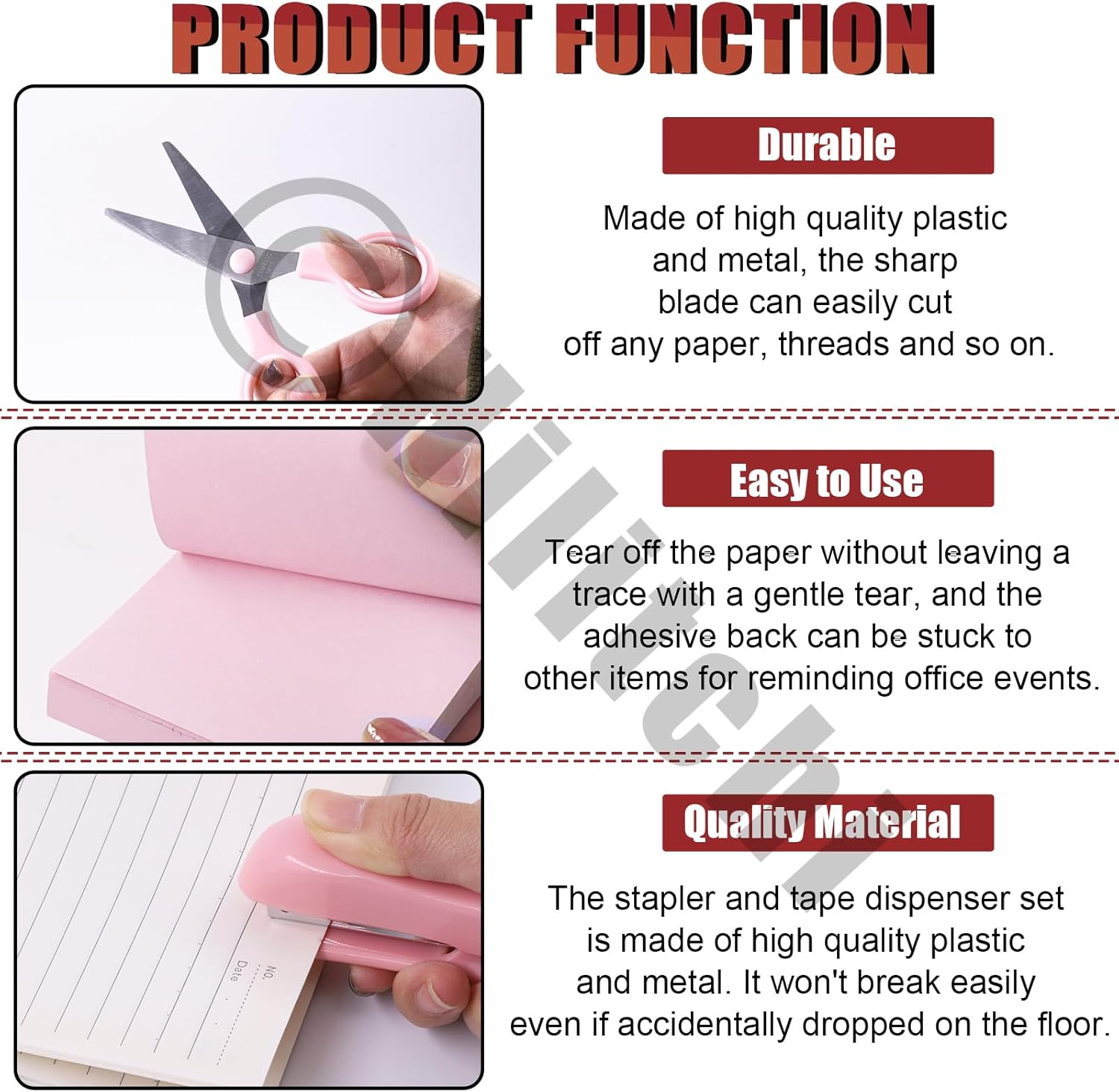 Hilitchi Pink Office Supplies Desk Accessories Set - Stapler, Tape Dispenser, Scissors, Tabs, Clips, Staples for Women, Coworkers, Students image number 2