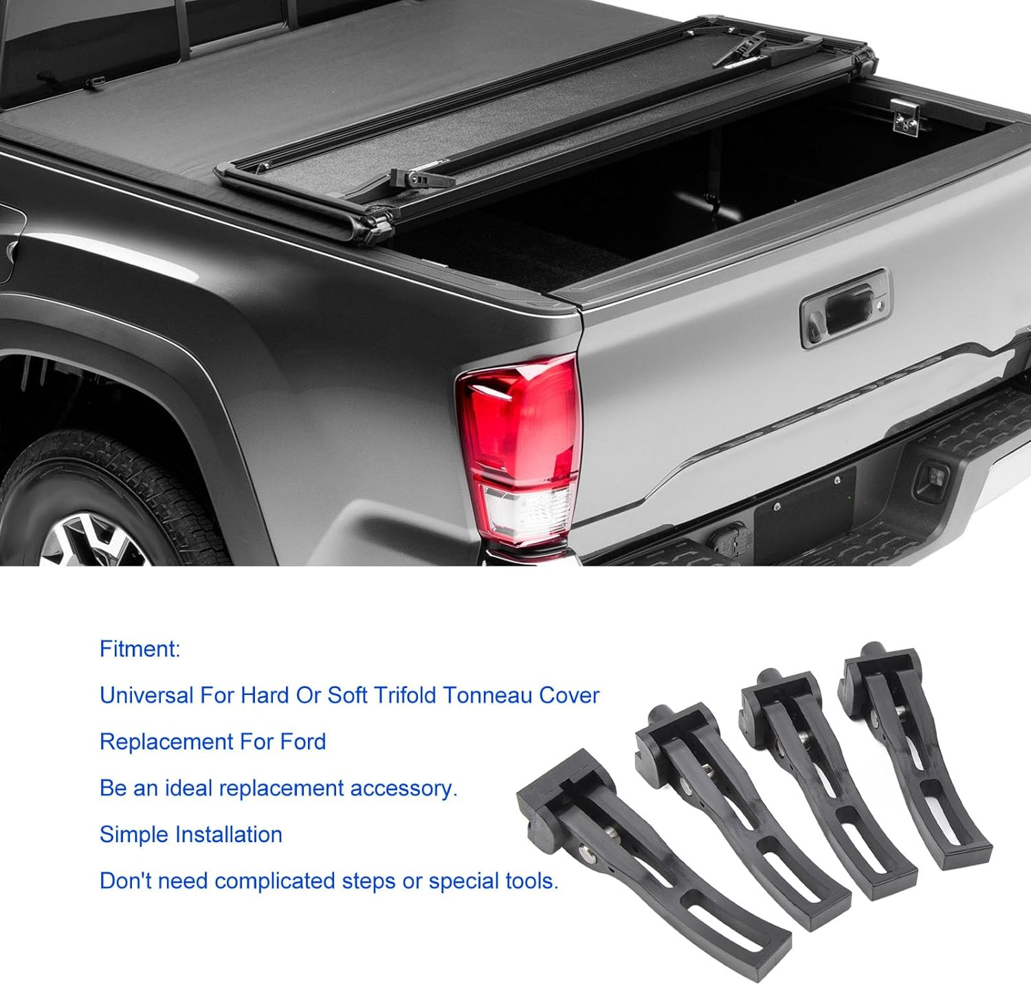 Rear Clamp, 4Pcs Universal Replacement Parts for Hard Folding or Soft Folding Tonneau Cover, Easy to Install Folding Tonneau Cover, Hard Tri-Fold Tonneau Cover Replacement For image number 2
