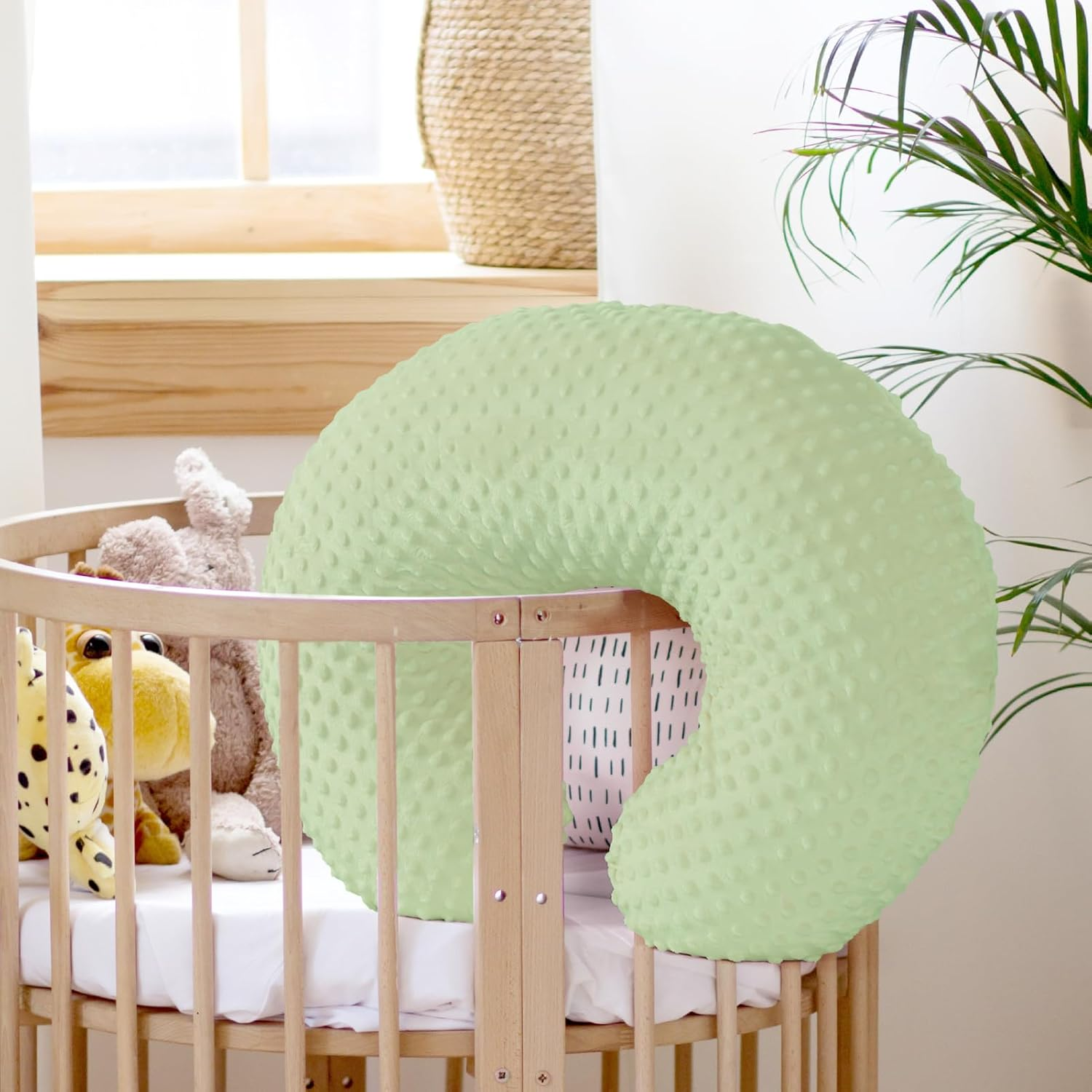 GFU Breastfeeding Pillow for Newborn with Dot Fabric Nursing Pillow Cover, Soft Comfortable Nursing Pillow for Breast Feeding and Bottle, Green - Green image number 3