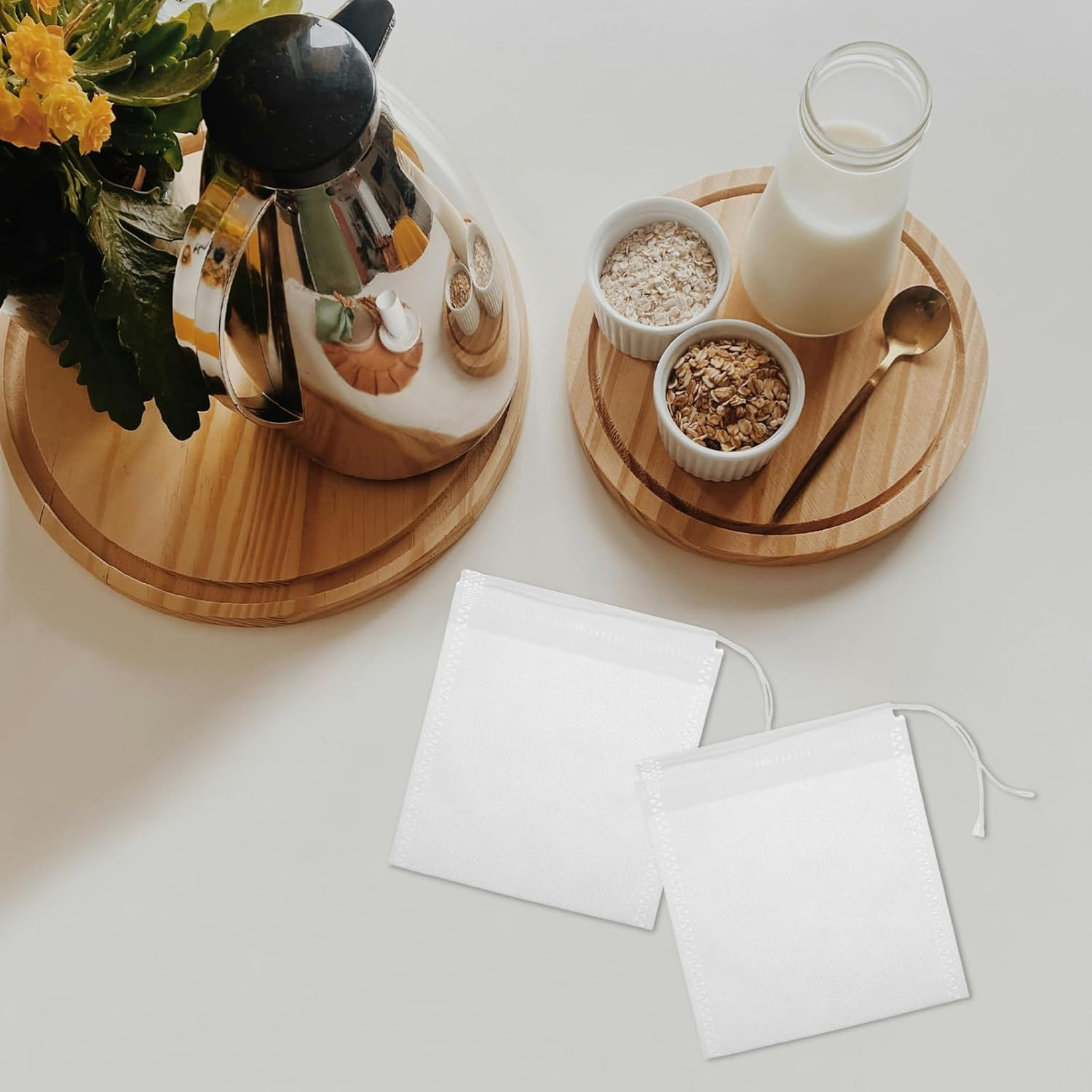 OHPHCALL Loose Tea Storage Sachets 100Pcs Tea Infuser Holder Reusable Sachets Drawstring Filter image number 5