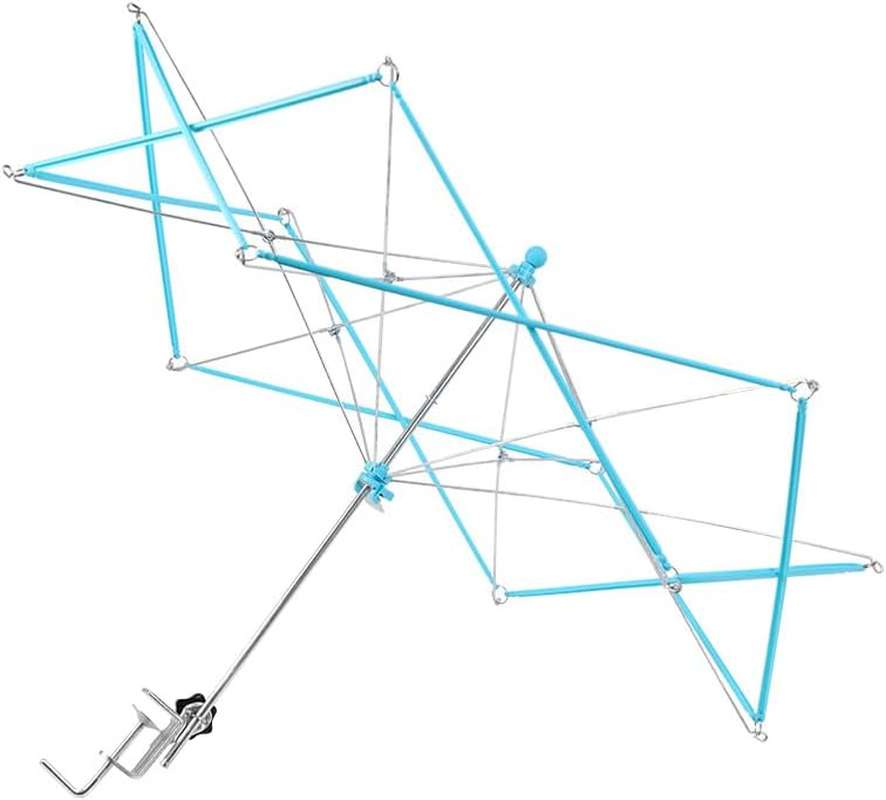 Leanockesa Yarn Winder, Umbrella Swift, with Table Clamp Portable Swift Winder for Crocheting, Holder for Skeins Flexible Lightweight Foldable Design, Height & Diameter Adjustable to Suit Space, Ideal Helper for Knitting Enthusiasts (Blue) - Blue image number 3
