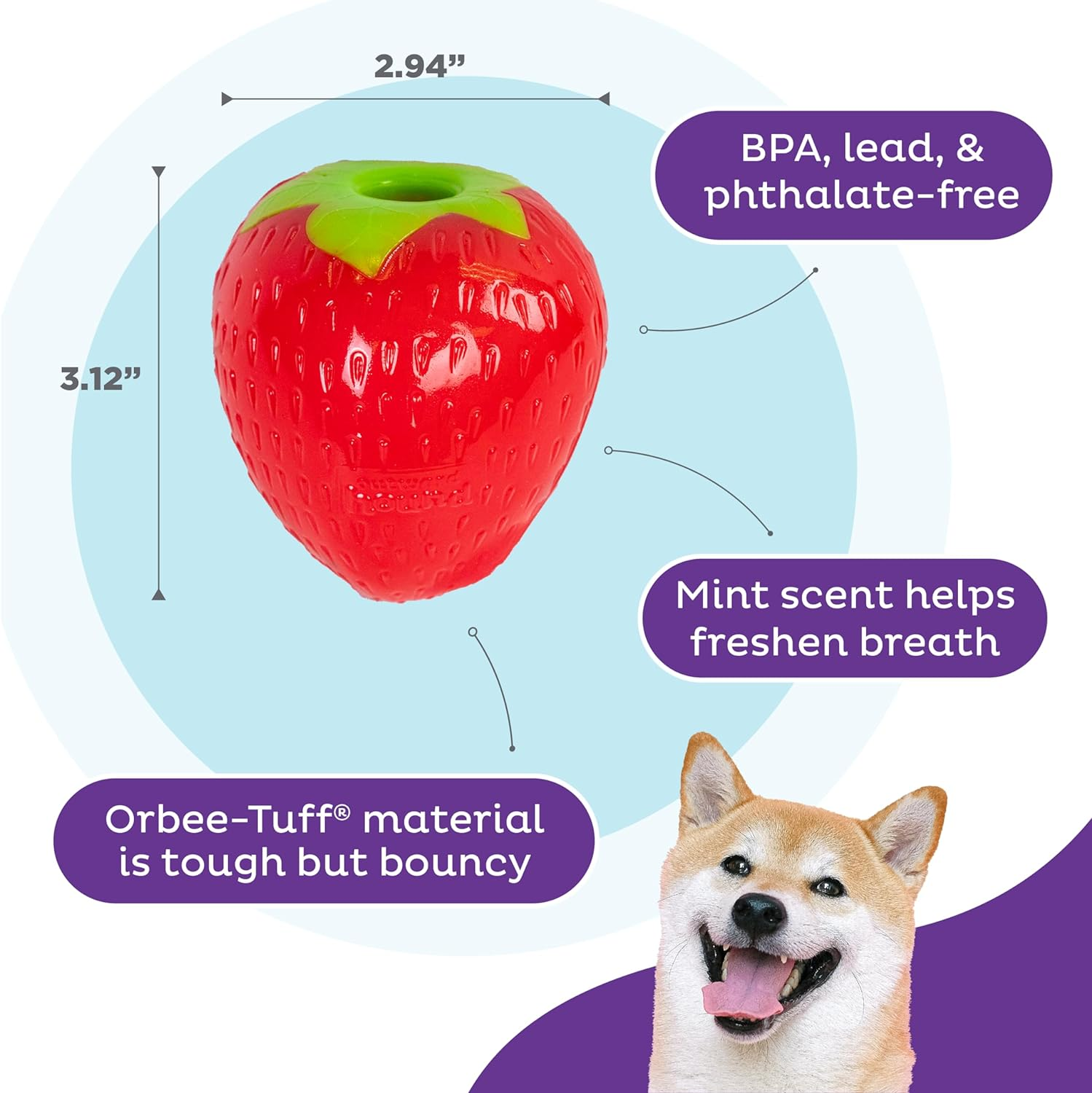 Planet Dog - Orbee-Tuff Strawberry - Foodies Chew Toy with Treat Spot for Retrieving and Training image number 3