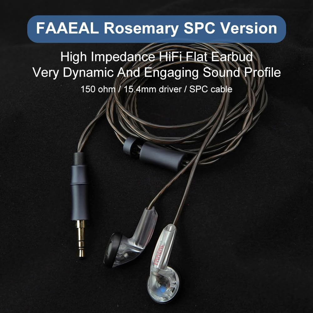 FAAEAL Rosemary Earphone with Upgrade Silver-Plated Cable,150Ohms High Impedance Hifi Flat Earbuds,Dynamic and Engaging Sound Profile Music Headphone,3.5Mm/4.4Mm Plug Optional (Black 3.5Mm) image number 3