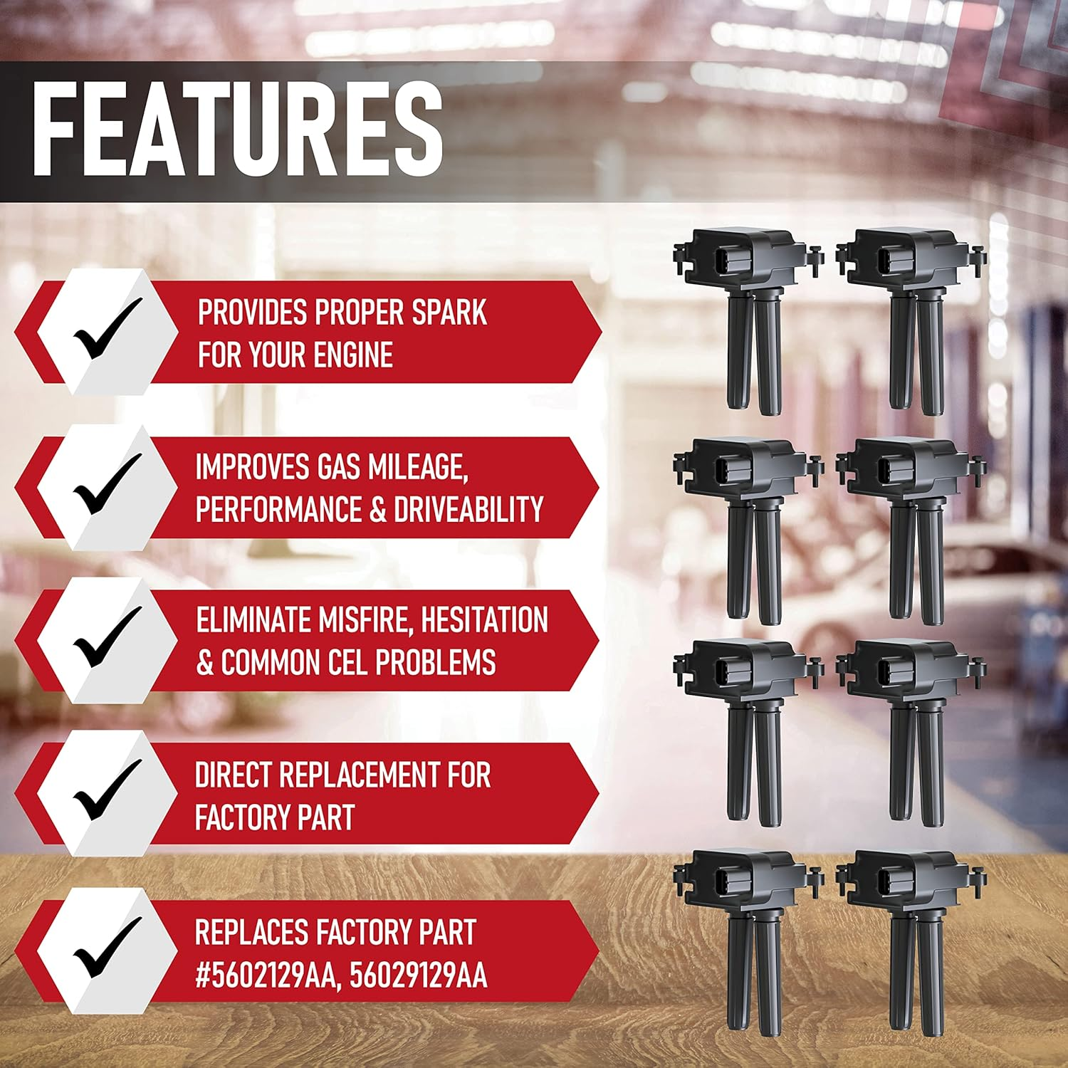 Ignition Coil Pack Set of 8 - Fits Dodge Ram 1500, 2500, 3500, Jeep Grand Cherokee, Commander, Dodge Charger, Challenger 5.7L, 6.1L, 6.4L HEMI - Replaces 5602129AA, 56029129AF, 56029129AA image number 3