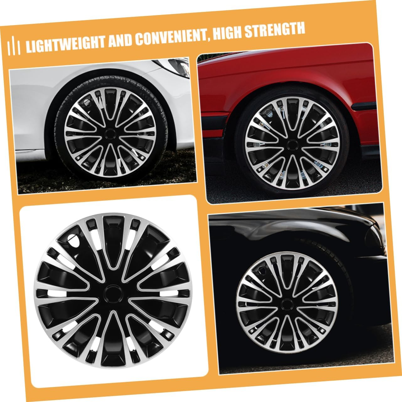 JECOMPRIS 12 Inch Car Hubcaps 2Pcs Silver Black Decorative Wheel Hub Covers Universal Fit Vehicle Rim Caps for Automotive Tires and Wheels