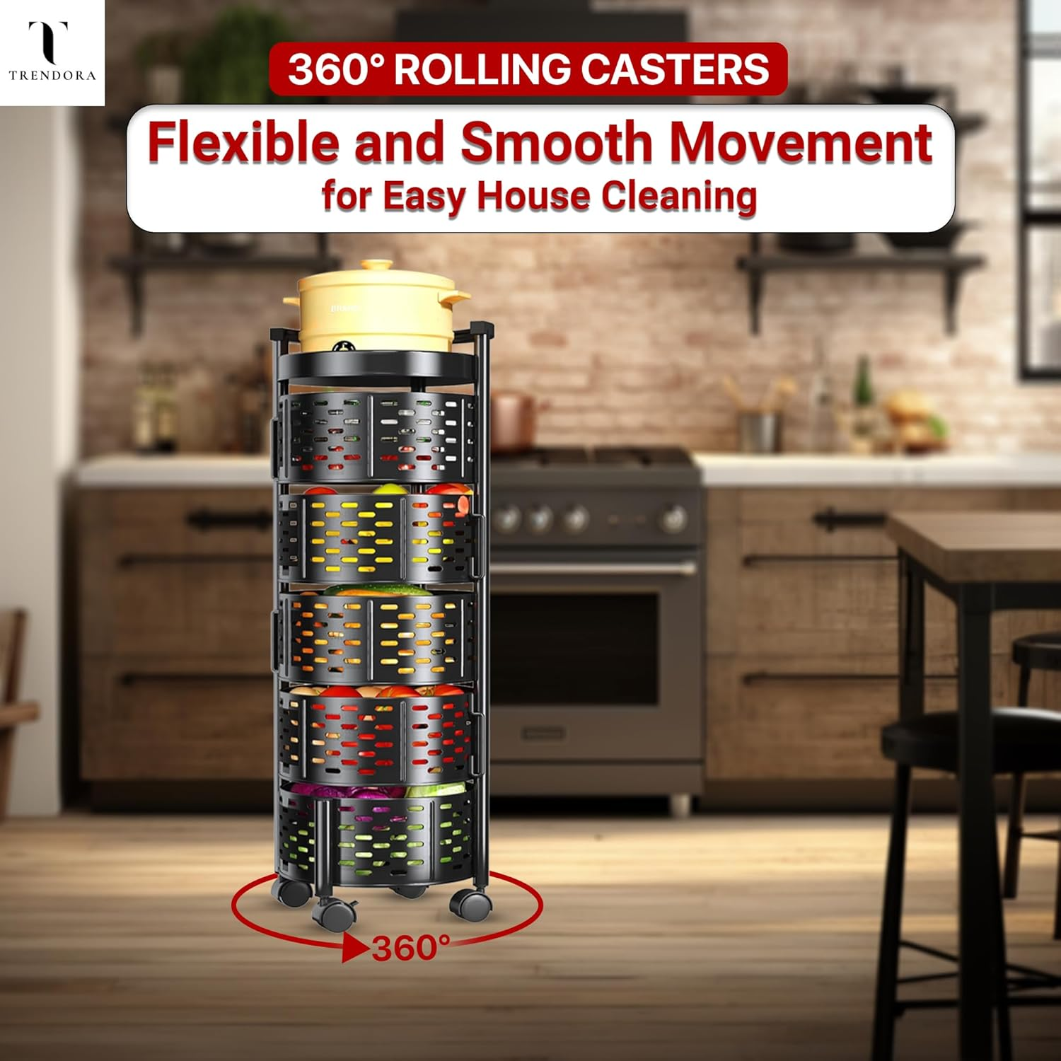 TRENDORA - 5-Layer Kitchen Storage Rack &ndash; Heavy-Duty Carbon Steel Organizer Shelf | Multi-Tier Freestanding Rack in Black| Durable, Space-Saving Design for Kitchen. image number 2