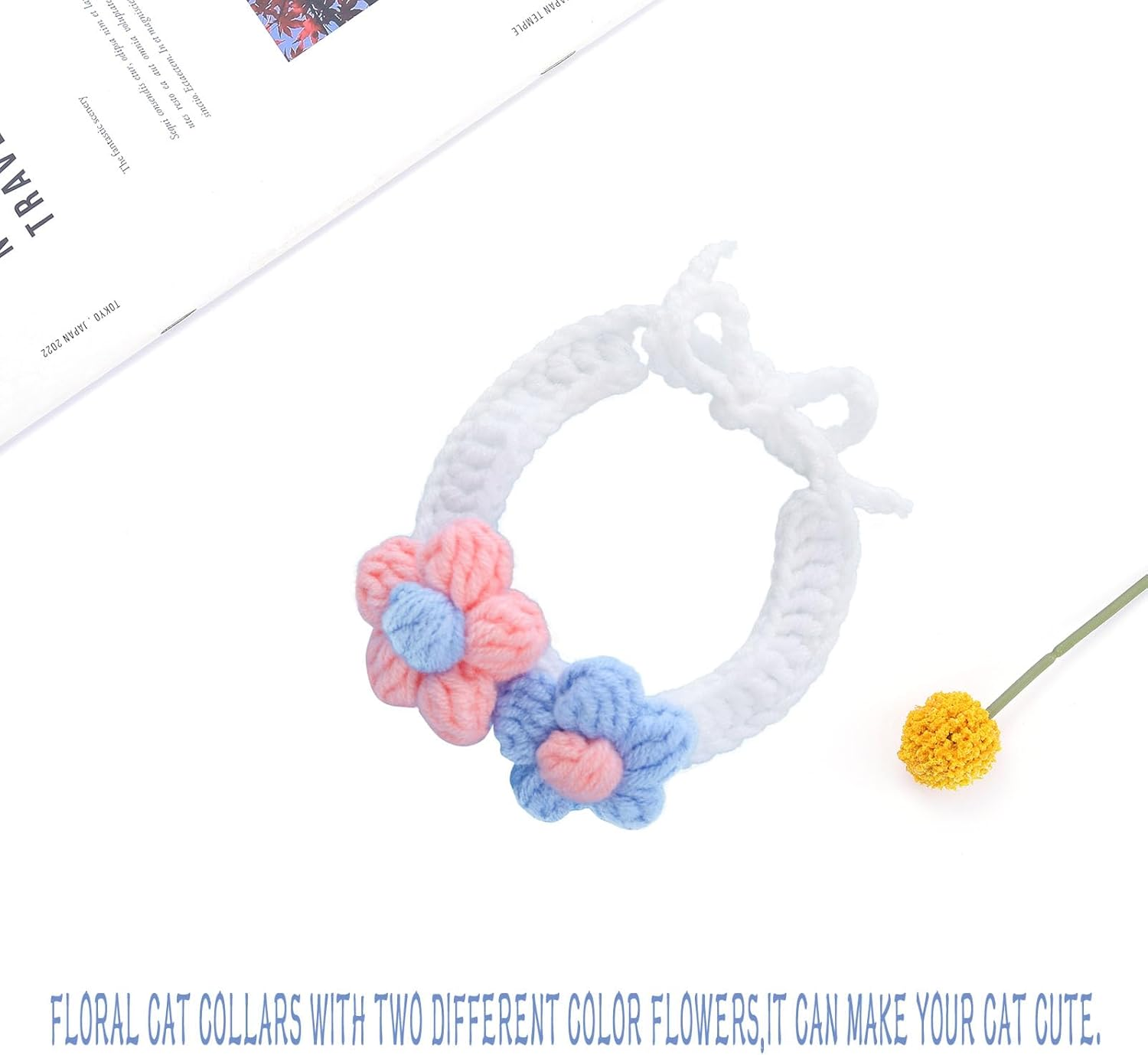 Campsis Floral Cat Collars Adjustable Tie Cat Colllar Knitted Kitten Collar for Pet Cats