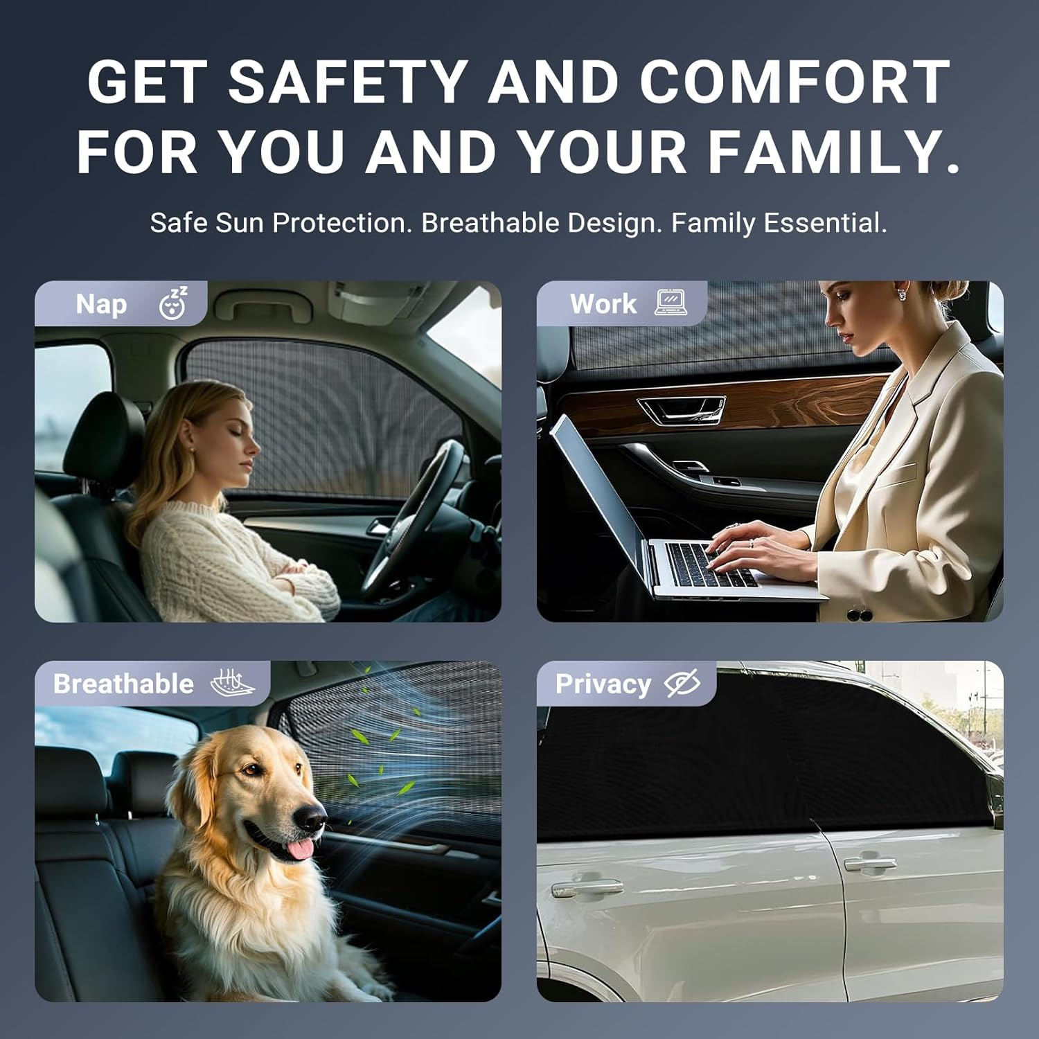 Ixtra Car Window Shades, 2 Pack Breathable Mesh Car Shades for UV Protection & Heat Block, Baby & Camping Use, Universal Fit for 99% Cars/Suvs, Anti-Glare Privacy Cover image number 5