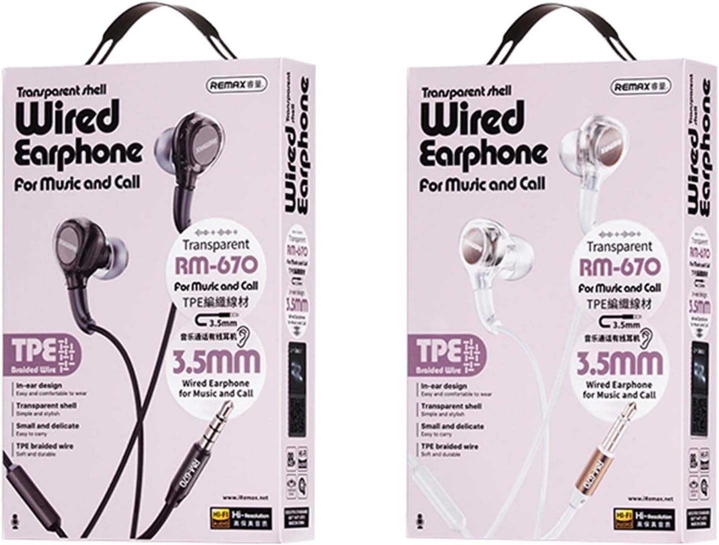 Remax RM-670 Wired Earphone for Music and Call, Black image number 1