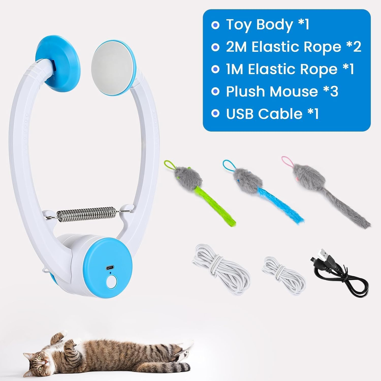 PETTOM Cat Toys Interactive for Indoor Cats, Smart USB Rechargeable Door Hanging Automatic Retractable Cat Enrichment Toys, Teaser Electronic Self Play Cat String Mouse Toys Hunting Exercising image number 5