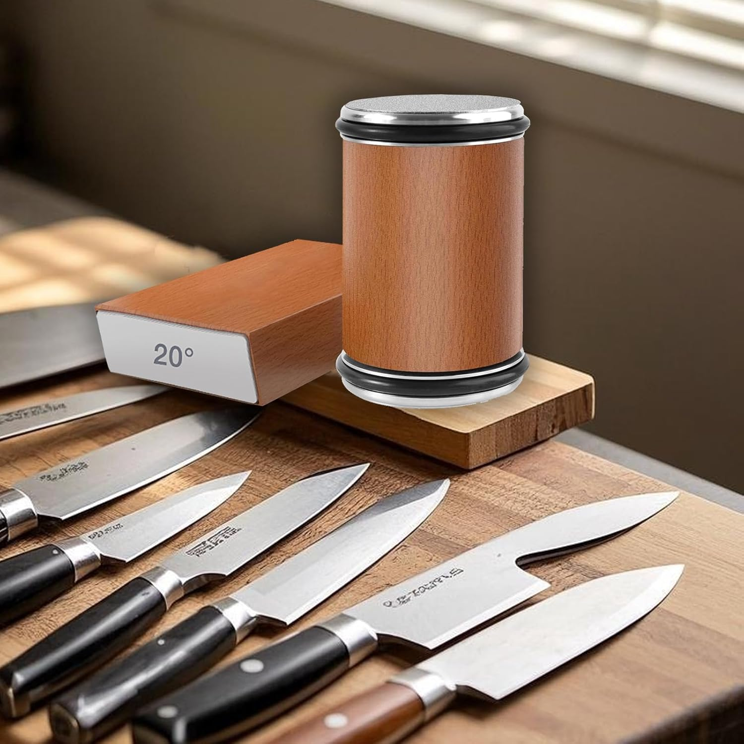 Rolling Knife Sharpener Set, Precision Grinding with 400-1000-3000 Grit Grinding Wheels, 15&deg;/20&deg; Magnetic Base, Cut-Resistant Gloves for Kitchen & Camping Chef Knives, Family, Father - Natural Color image number 4