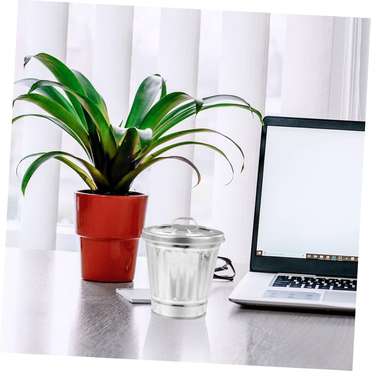 2Pcs Desktop Galvanized Iron Trash Can with Lid Waste Bin for Home Office Dorm Heavy Duty Storage Holder for Tidying up Countertops Preventing Odors image number 5