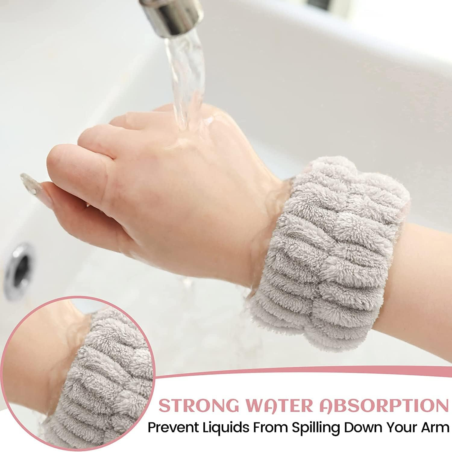 4 Pairs/8Pcs Wrist Spa Washband Microfiber Wrist Wash Towel Band, Face Washing Wristbands Wrist Sweatband for Women Girls Prevent Liquid from Spilling down Your Arms image number 6