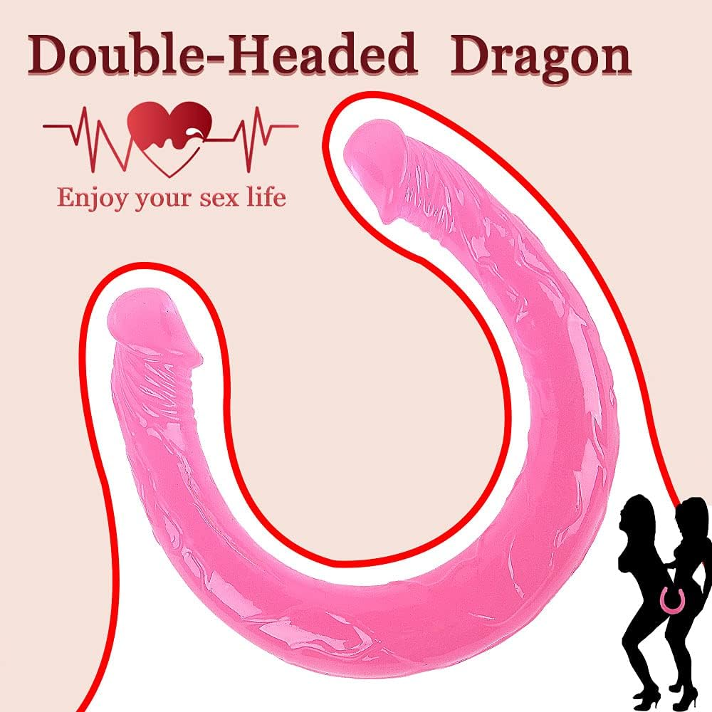 43CM Double Dong and Lesbian Dildo Usage Free Play Flexible Soft, Double for Women Realistic, Pink Color Realistic Dildo for Women