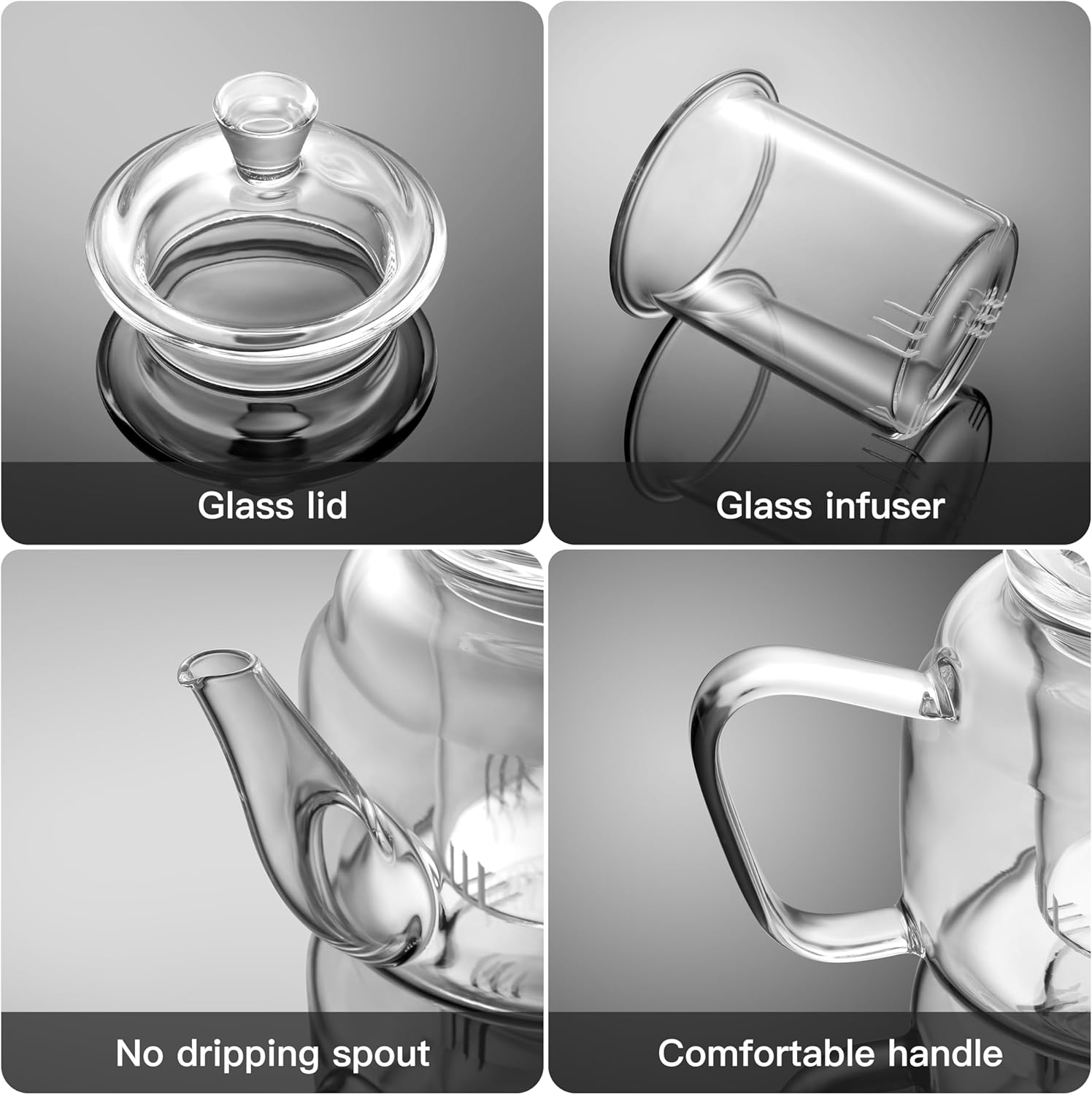 CNGLASS Glass Teapot with Removable Infuser,600Ml Clear Glass Tea Kettle Stovetop Safe,Glass Teapot with Strainer for Blooming and Loose Leaf Tea