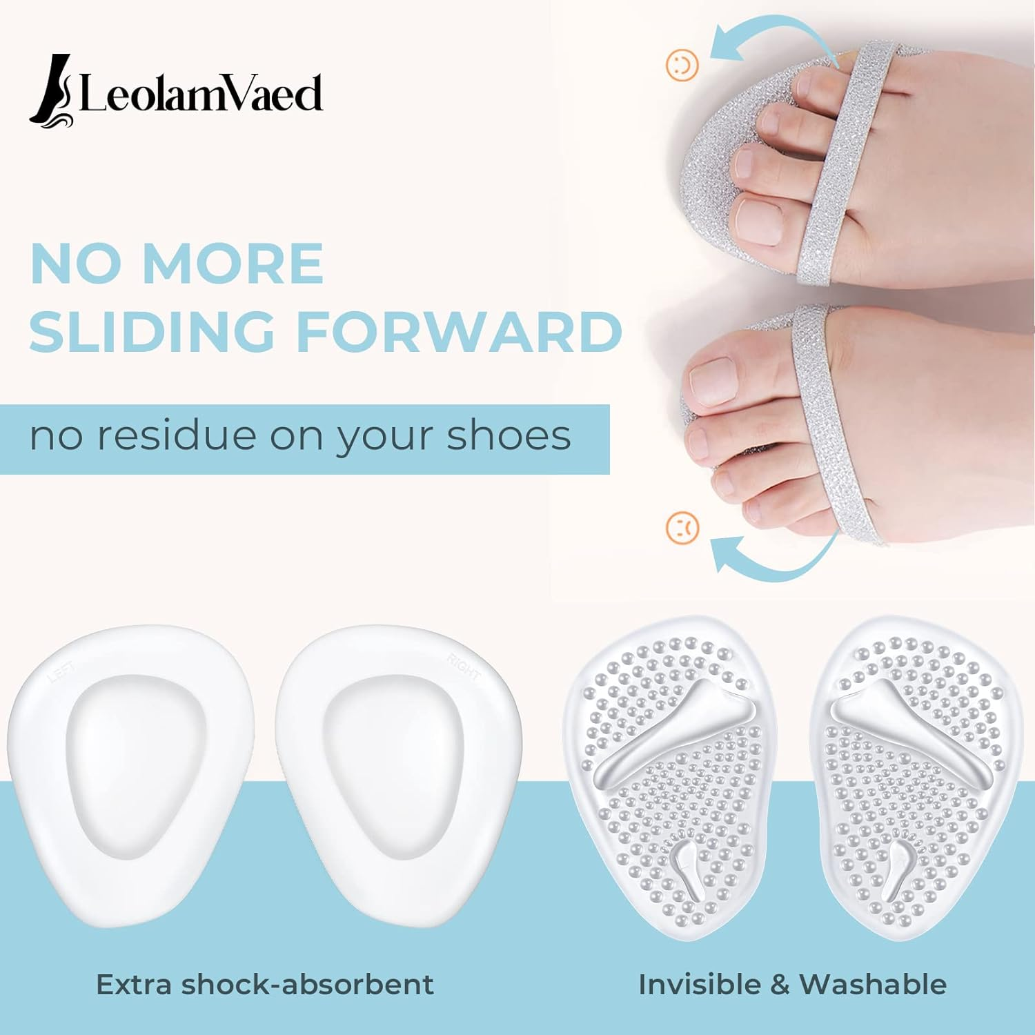 Reusable Metatarsal Pads Women, Ball of Foot Cushions for Women All Day Pain Relief and Comfort, Washable Heel Pads One Size Fits All High Heel Inserts (10 Pieces in a Set) - All In One_Set B image number 5