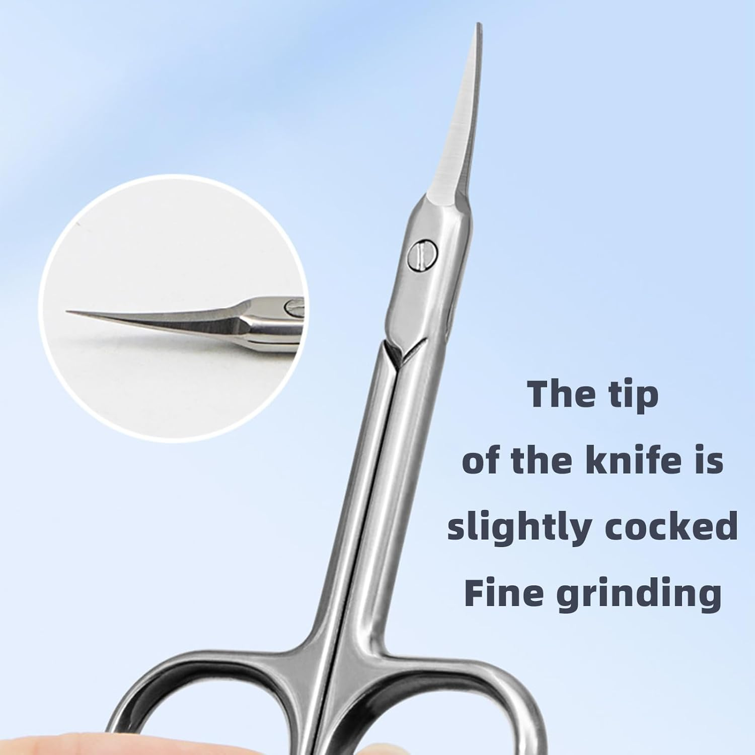 Cuticle Scissors with Curved Sharp Tip, Portable Small Scissors Professional Cuticle Cutter, Multi-Purpose Russian Manicure Cuticle Trimmer for Eyebrow, Nail, Eyelash, Beards (Silver) image number 3