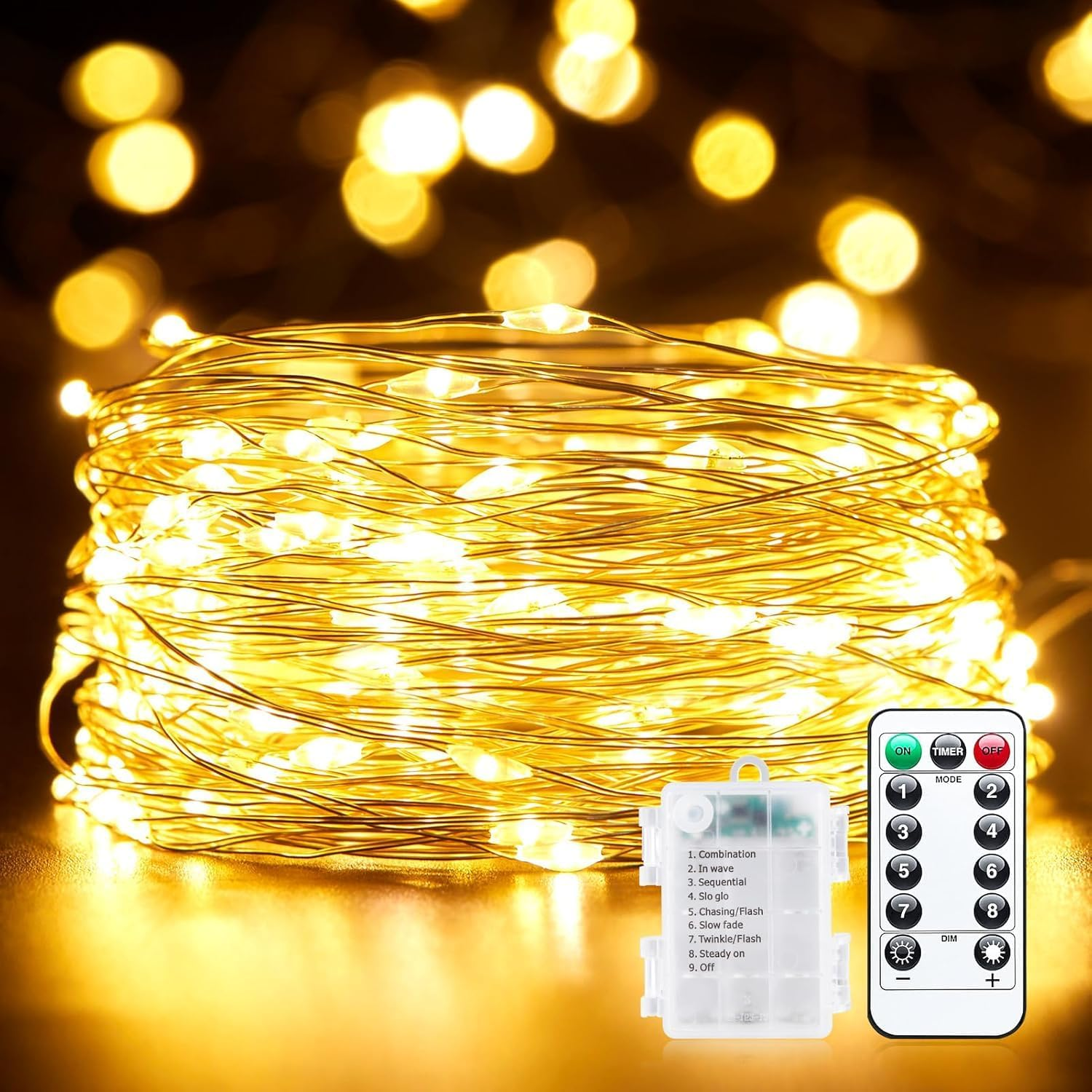 1Pack 10M 100LED Fairy Lights Battery Operated with Remote, String Lights Battery Powered Led Twinkle Fairy Lights, Firefly Starry String Lights DIY Party Wedding Christmas Decoration (Warm White) image number 5