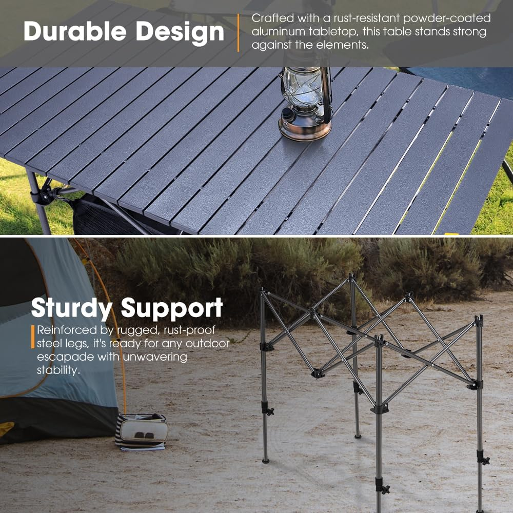 SAN HIMA Collapsible Foldable Camping Table Adjustable Height with Storage Bag, Generous Tabletop 120X65Cm, Portable Lightweight Aluminum Camp Table Quick Setup Capacity 50KG, for Outdoor Picnic image number 6