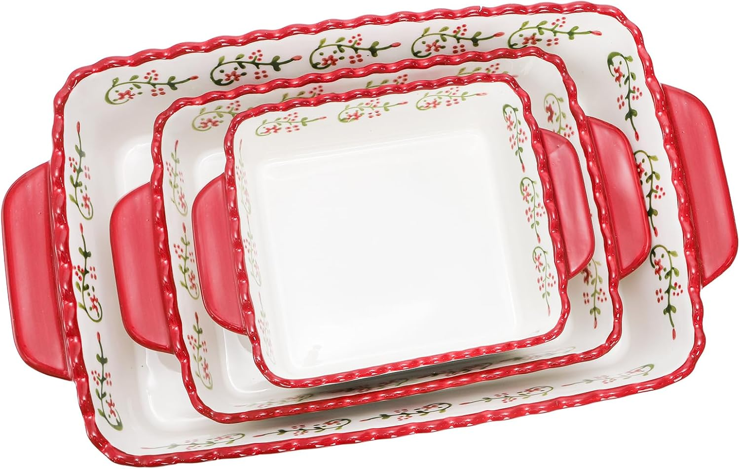 Coloch 3 Pack Ceramic Baking Dishes, Rectanglar Bakeware Set Hand-Painted Lasagna Pan Porcelain Serving Bakeware for Pasta, Chicken, Kitchen, Banquet, Microwave and Dishwasher Safe image number 5