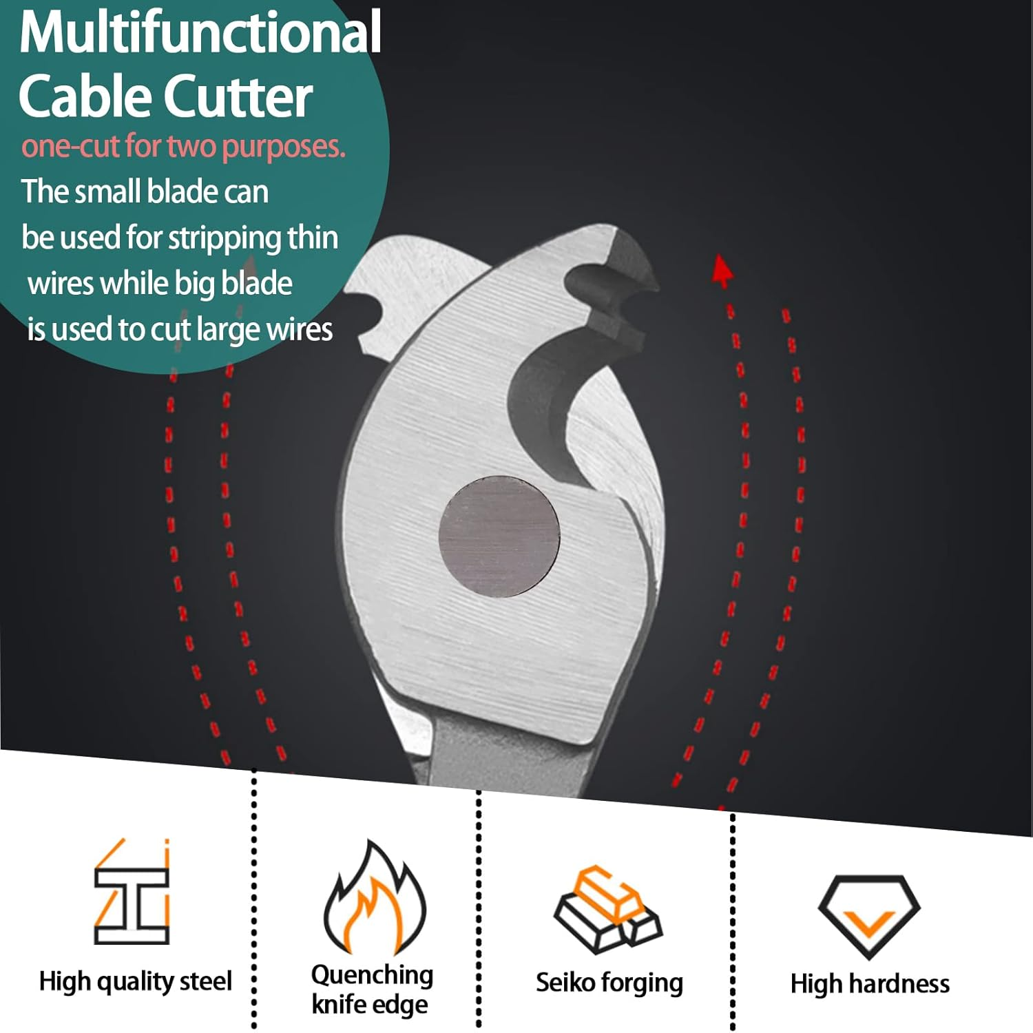 Keadic 6"/150Mm Heavy Duty Cable Cutter, Multifunctional Industrial Ihigh Leverage Curve Jaw Wire Cutters with Soft Anti-Slip Handle for Cutting Communications Cable Copper Aluminum Bolts image number 3