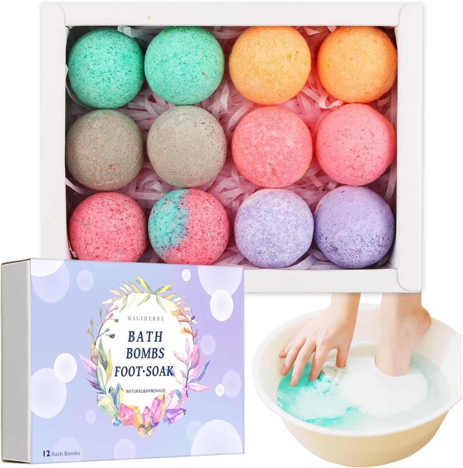 12-Pack Organic Foot Bath Bombs with Bath Salt | Infused with Essential Oils | Relieves Dry Cracked Feet, Athletes Foot, Foot Odor & Soothes Tired Sore Feet image number 3
