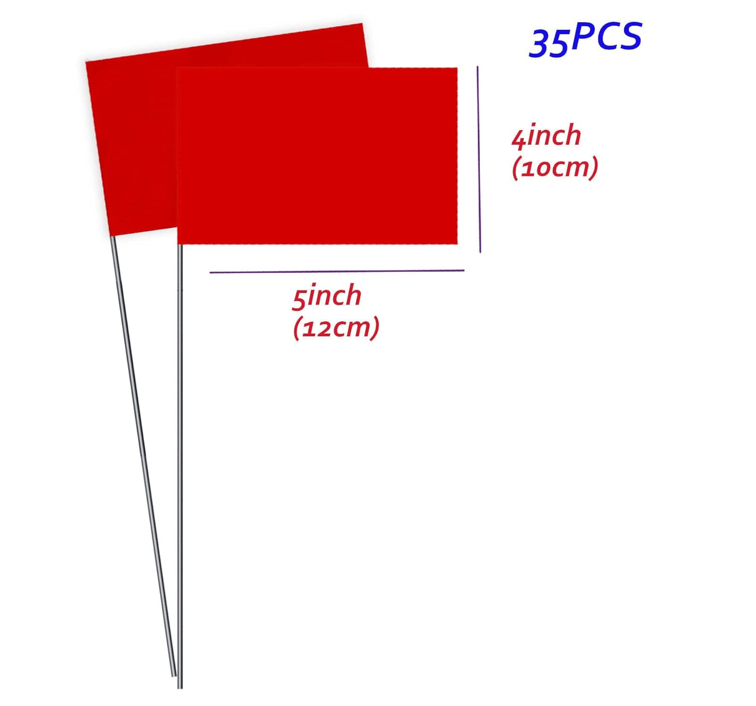 35 PCS Red Small Flag,15 Inch Steel Flagpole Mini Flag,Ground Marking Flags Decor,Petit Drapeau image number 3