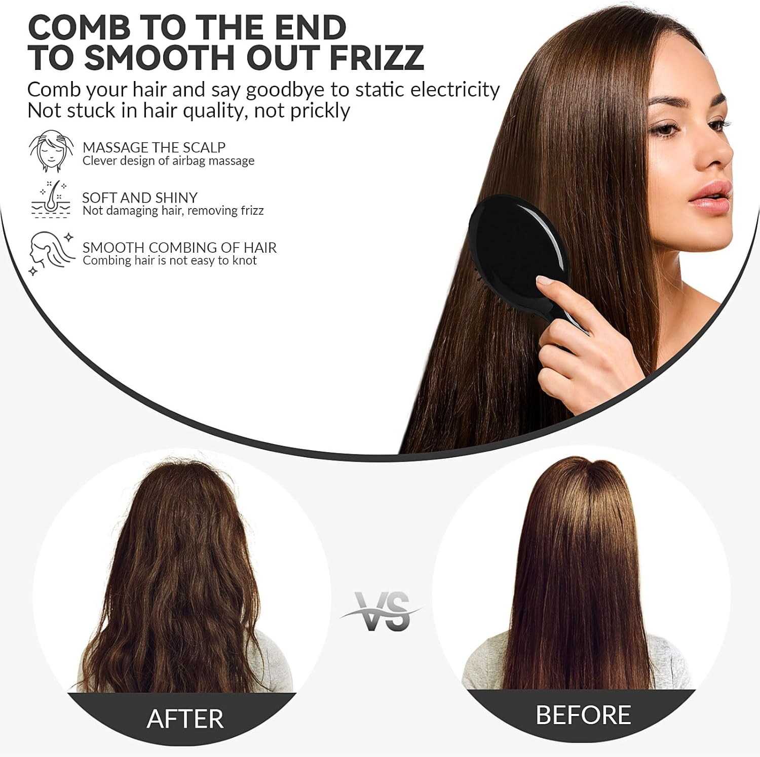 2P Mini Hair Brush,Brush Squirt Detangling Brush,Mini Detangler Brush, No Tangle Ultra-Soft Intelliflex Bristles,With Ease Knots without Tears or Breakage (Bright Black) - Bright Black image number 2