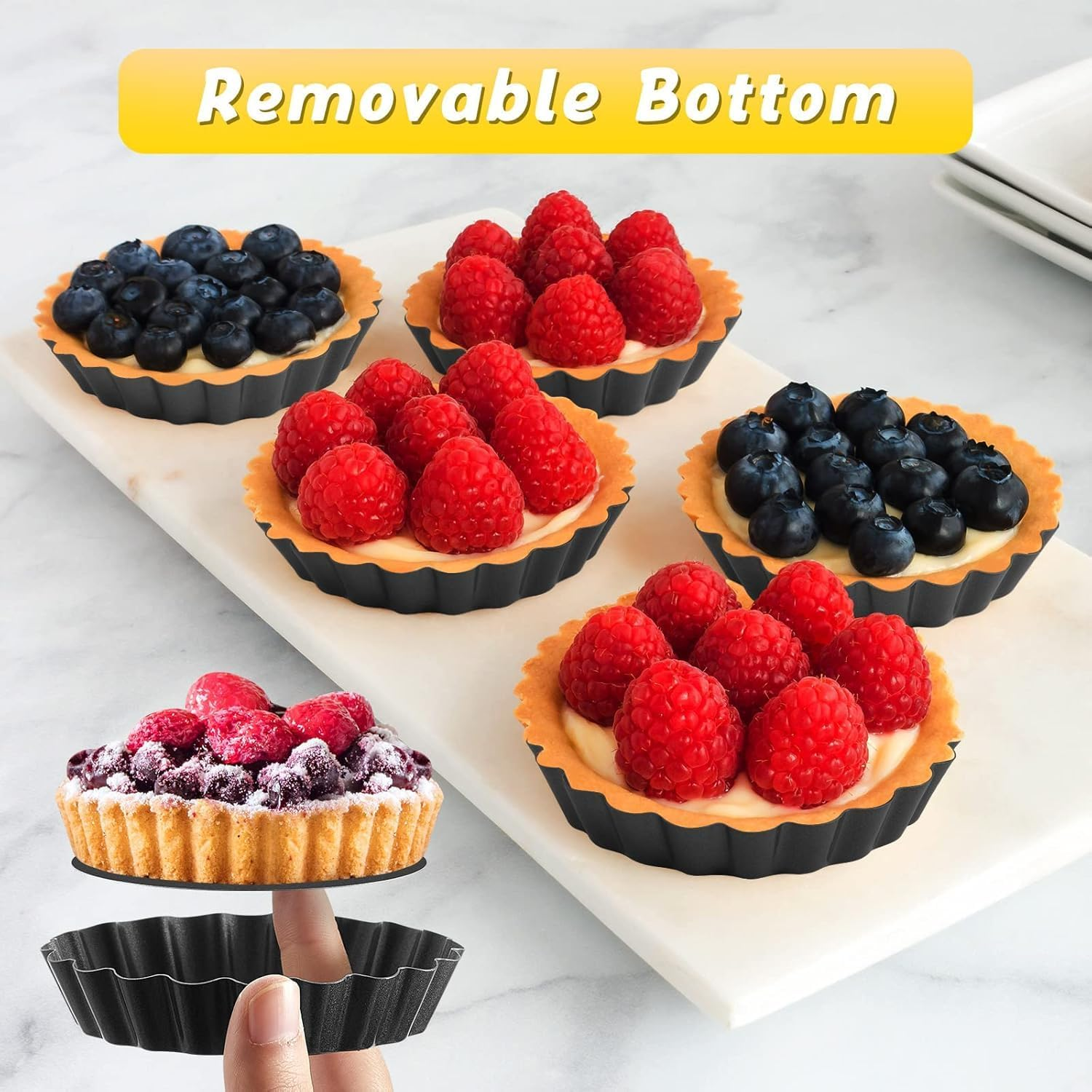 Coehaopike 6Pcs/Set Mini Tart Pan Egg Tart Molds with Removable Bottom Non-Stick Pie Pizza Cake round Mould Tins Tarts Quiche Pan Bakeware image number 1