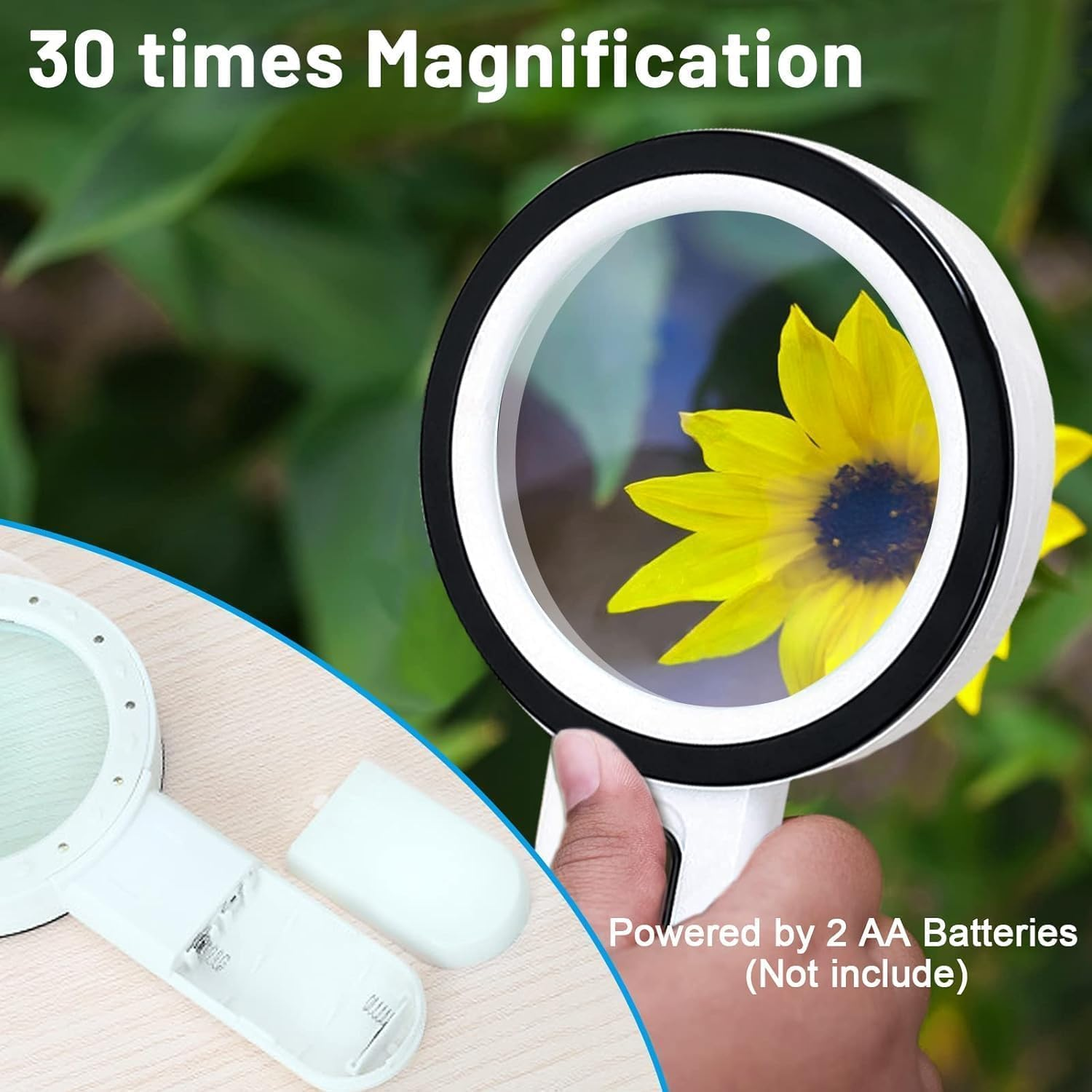 Mumoo Bear Magnifying Glass with Light, 30X Handheld Large Magnifying Glass 12 LED Illuminated Lighted Magnifier for Macular Degeneration Seniors Reading Inspection Coins Jewelry