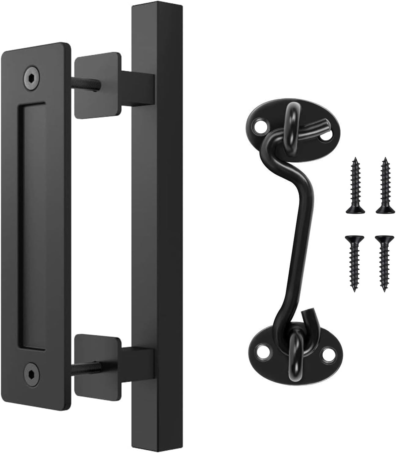 Heavy Duty 12" Sliding Barn Door Handle and Gate Latch Set, Matte Black Carbon Steel Pull Handle for Interior/Exterior Use, Double Sided Sliding Door Handle with Door Latch, Barn Door Lock & Handle image number 2