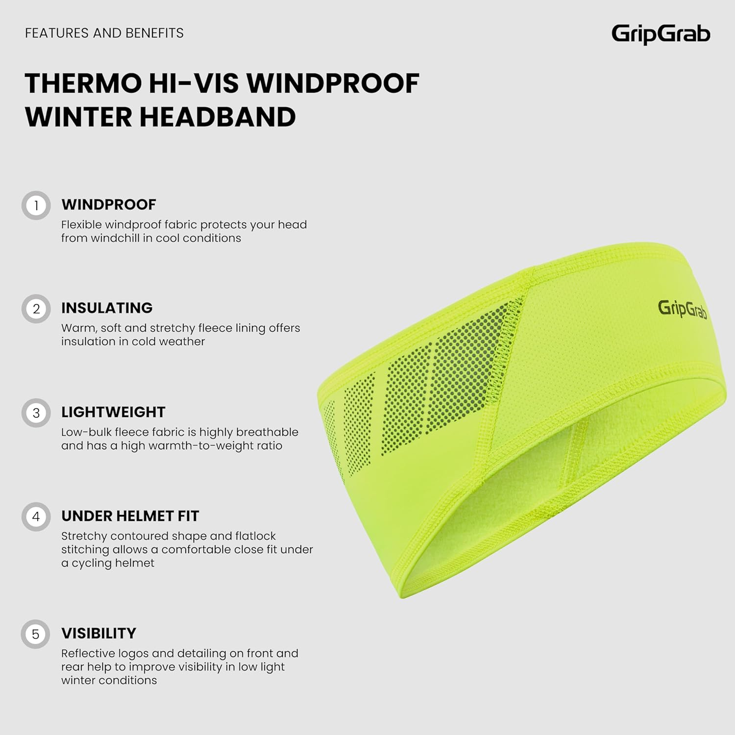 Gripgrab Unisex Lightweight Thermal under Helmet Cycling Headband with Windproof Front Running Bicycle Hat Forehead Ear Warmer Headband