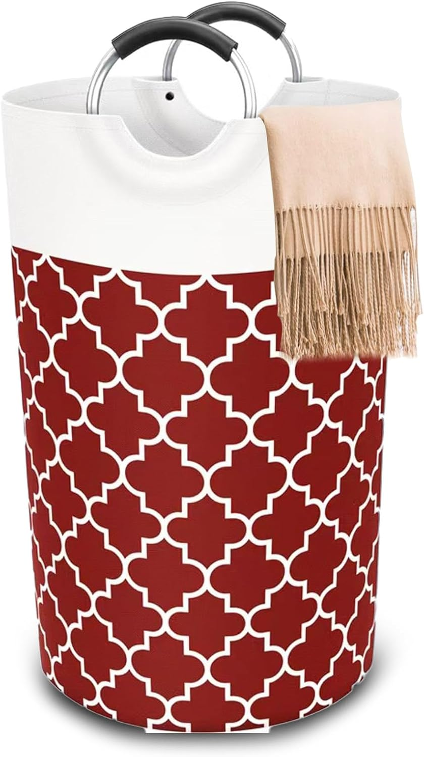 Large Laundry Basket, Collapsible Cotton Linen Hamper with Foam-Protected Aluminum Handles, for Clothes and Toys, Dorm and Home Use (Houndstooth Pattern)