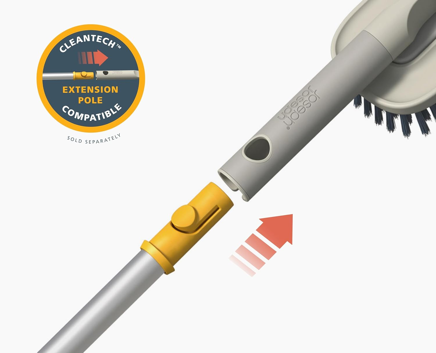 Joseph Joseph Cleantech 2-In-1 Tile Scrubber and Grout Brush with V-Shaped Bristles, Soft-Grip Handle