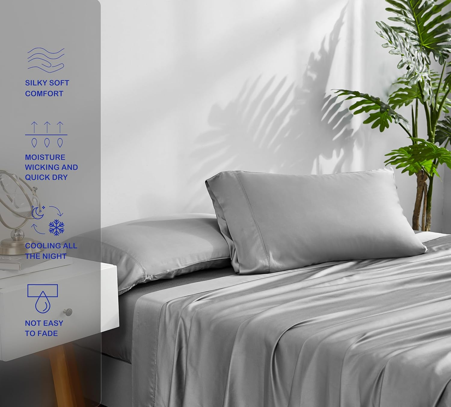 ACCURATEX Bamboo Sheets King Size- 100% Viscose Made from Bamboo, Luxury Hotel Style Cooling Sheet Set for Hot Sleepers, Super Soft Breathable Bedding Sheets up to 45 CM Deep Pockect,King Siz,Grey image number 6