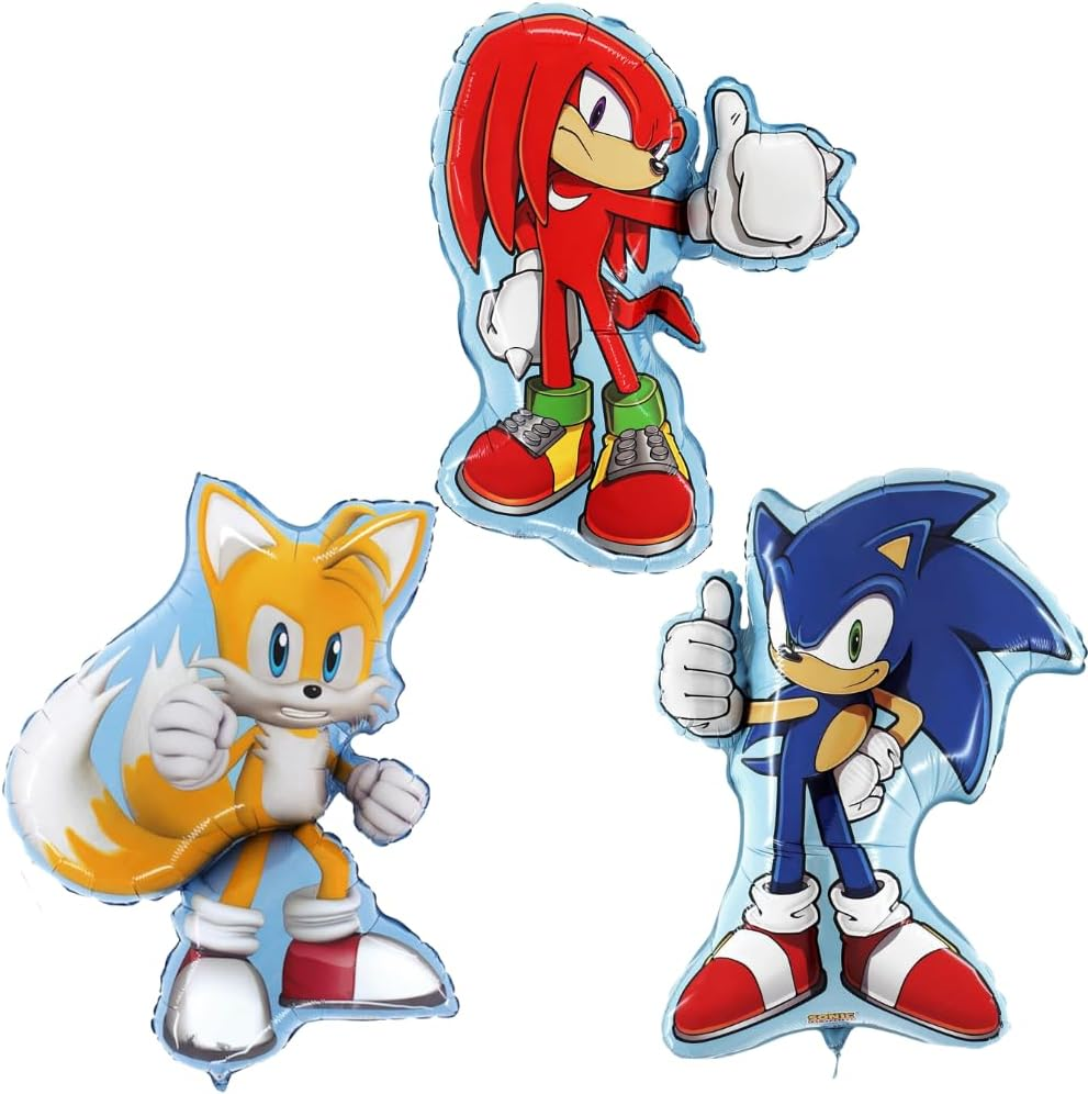Toyland&reg; Pack of 3 - Sonic & Friends Foil Balloon Pack - 1 X 74Cm (29") Sonic, 1 X 84Cm (33") Tails & 1 X 66Cm (26") Knuckles Shaped Character Foil Balloons image number 1