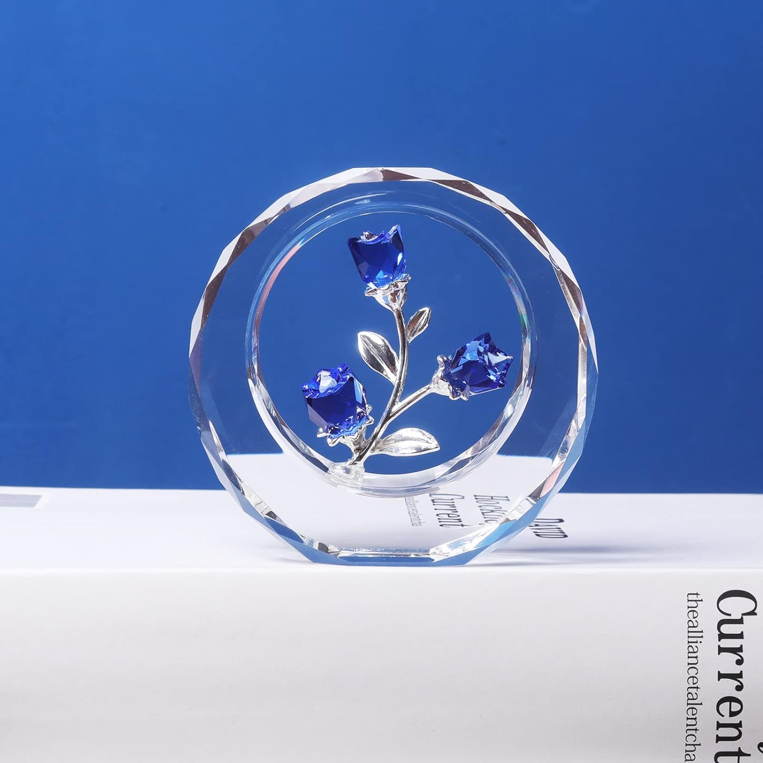 LONGWIN Crystal Tulips Flower Figurines with a Outer Circular Ring, Glass Spring Bouquet Collectible Figurines Home Decor - Gift Idea for Mothers Day, Valentine'S Day (Cobalt Blue) - Ruby image number 7