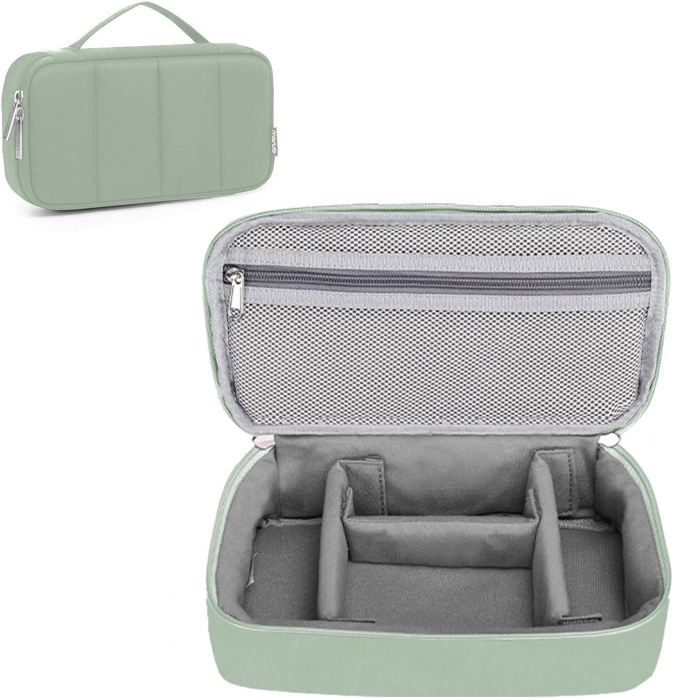 MOSISO Electronic Organizer Travel Case, Puffy Electronic Accessories Carry Case for Cable, Charger, Phone, Earphone, Mouse and Other Accessories, Portable Storage Bag with Handle, Antique Green