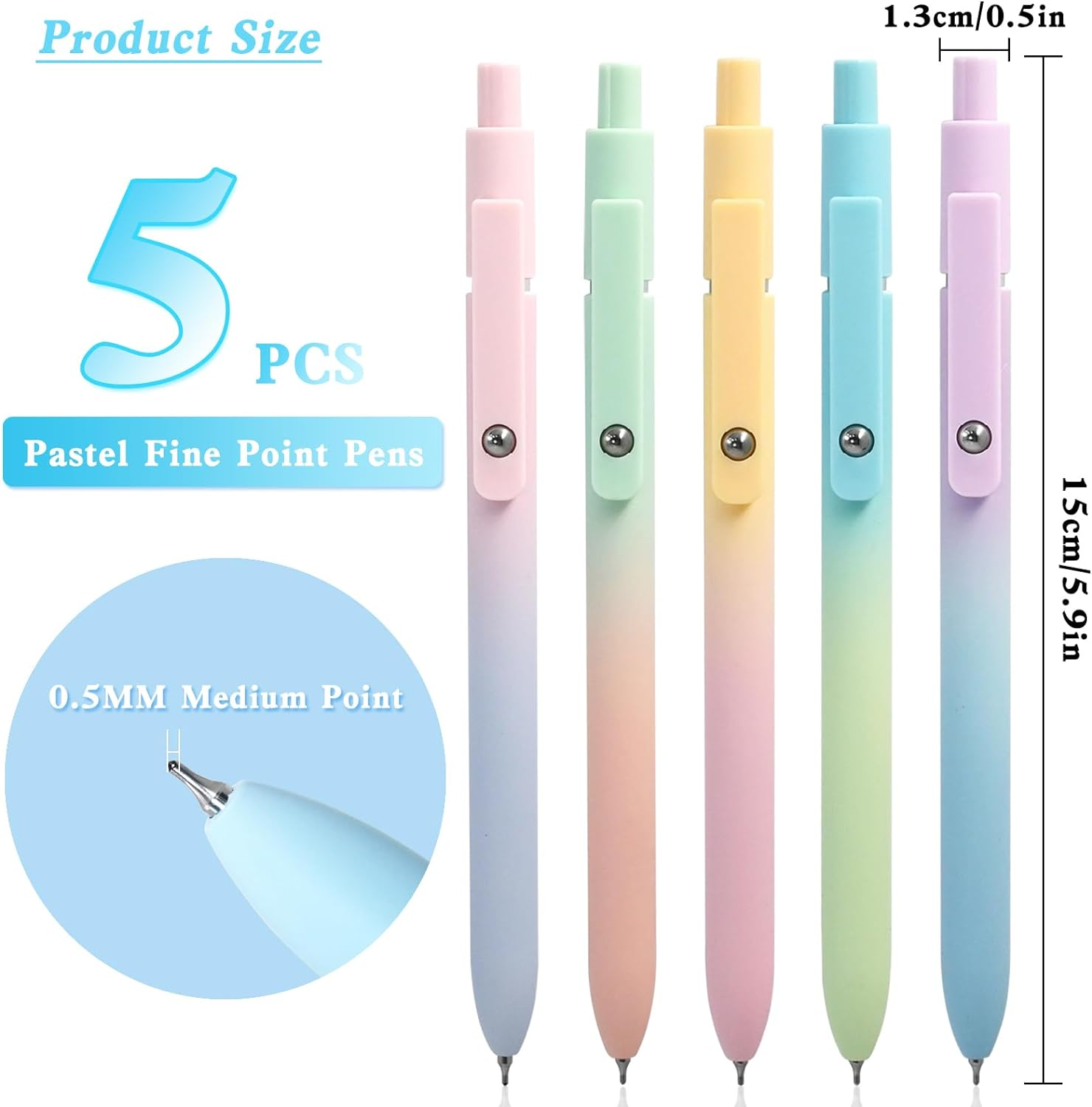 5 PCS Cute Gel Pens, Pastel Fine Point Pens, Aesthetic Ball Point Pens 0.5 Mm Black Ink, Pretty Smooth Writing Pens for Note Taking Journaling, Gifts for Women Girls Nurse School Office Supplies image number 4