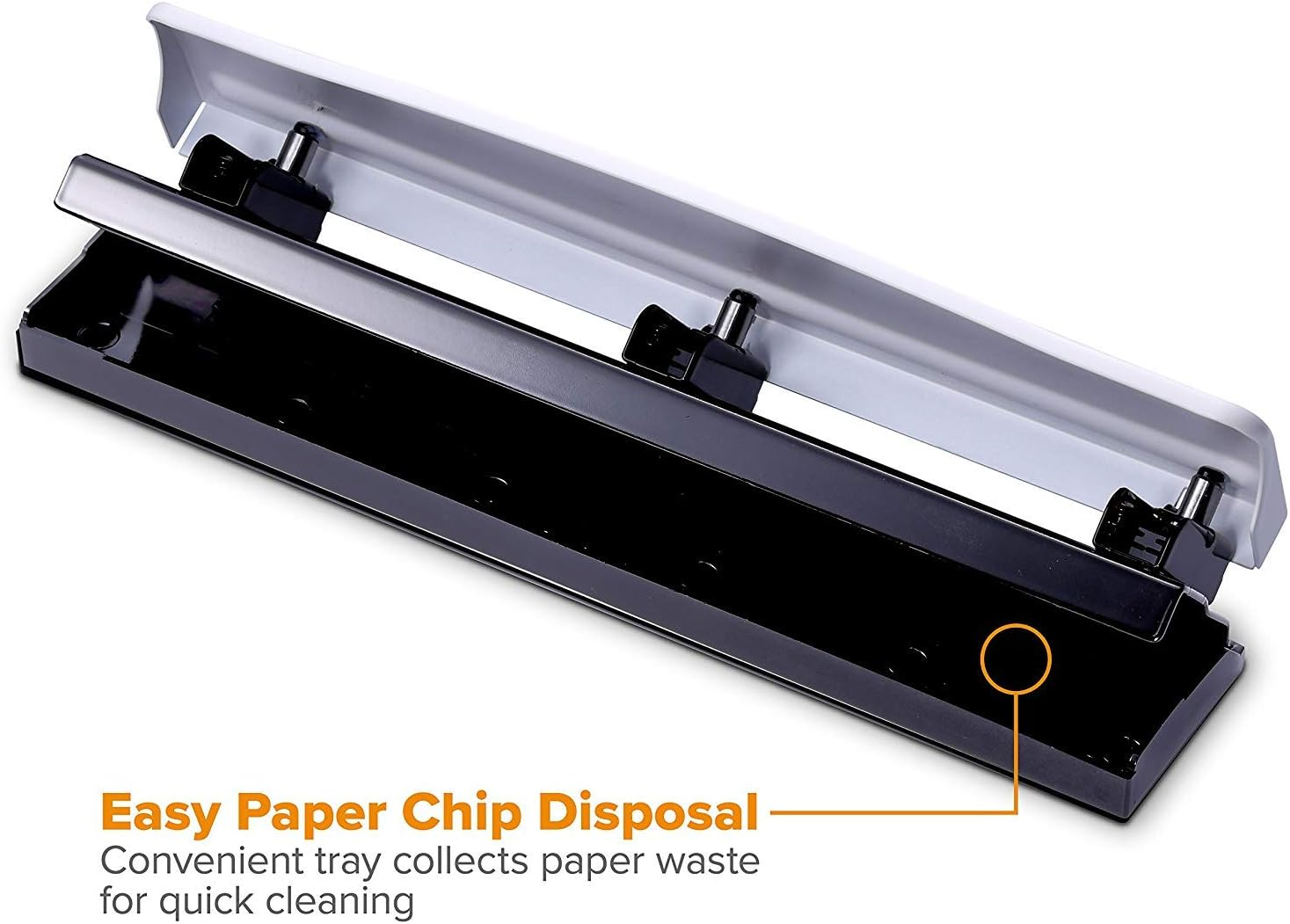 Bostitch Office 3 Hole Punch, Durable Metal,Rubber Base, 12 Sheets, White (KT-HP12-WHITE), 1-Pack image number 1