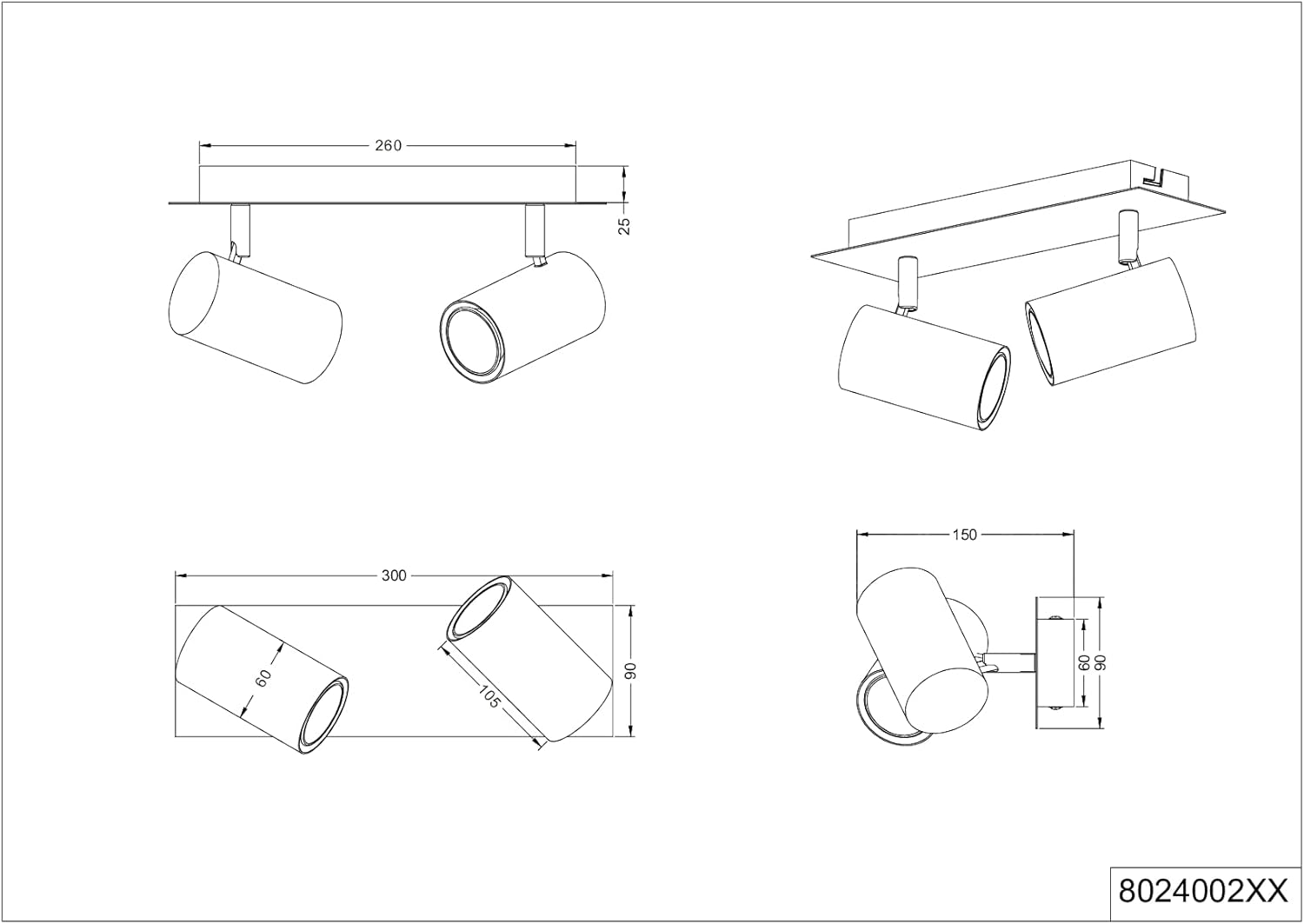 Trio Leuchten Marley 802400204 Spotlight Bar Metal Antique Brass Exclusive 2X GU10 image number 1