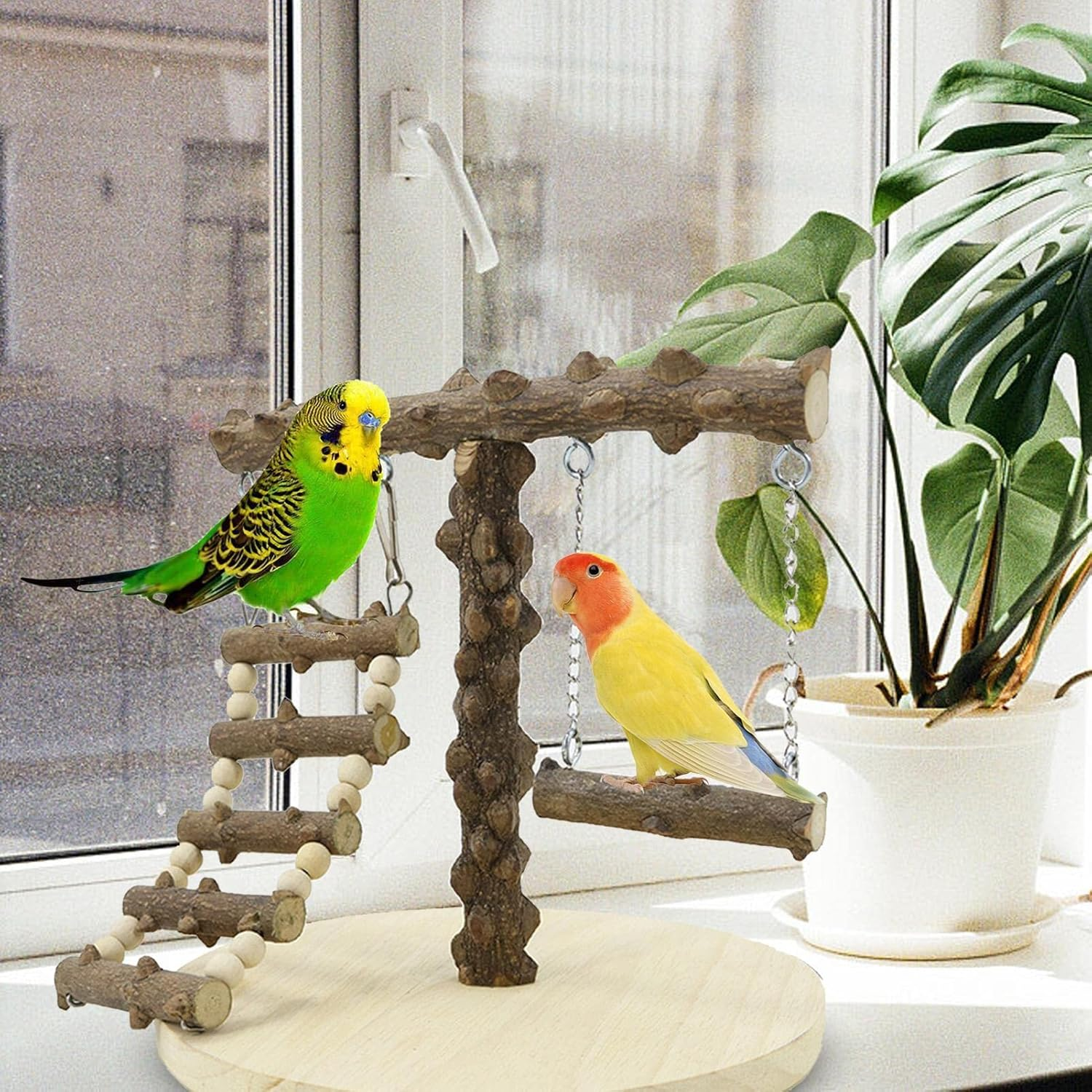 Parrot Play Stand Small, Bird Playground, Training Stand with Ladder and Swing Cockatiel Playground for Pet Bird image number 5