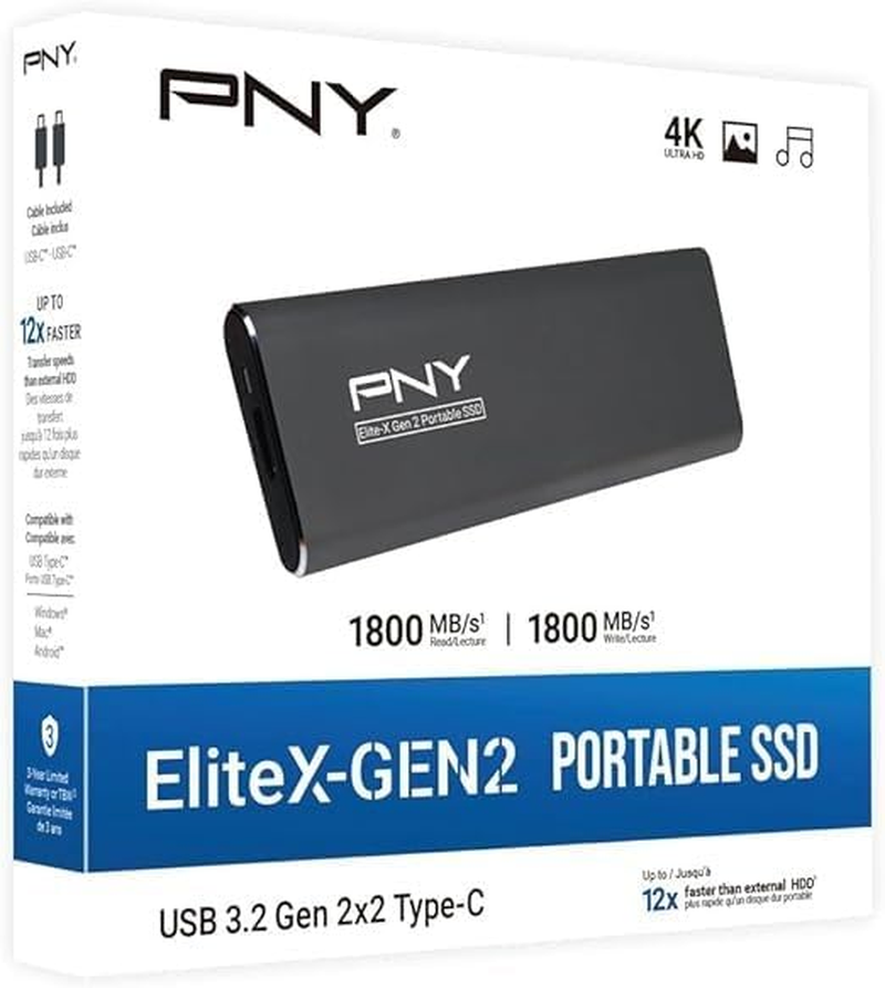 PNY PSSD Elite-X Type-C G2 1TB Portable SSD, Black image number 2