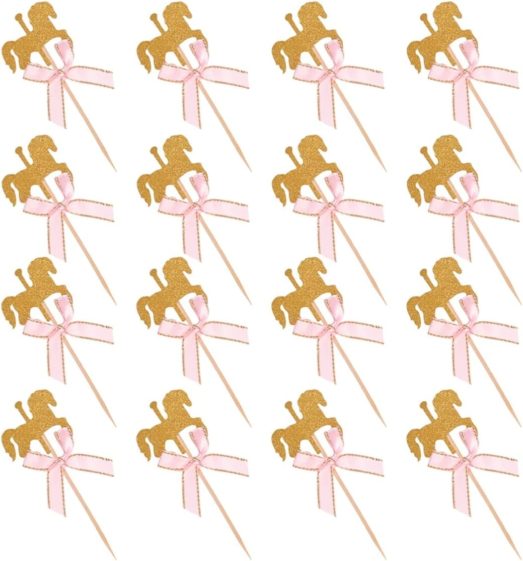 50Pcs Carousel Horse Cupcake Toppers Horse Racing Dessert Picks for Horse Party Decorations Birthday Baby Shower Party Supplies image number 5