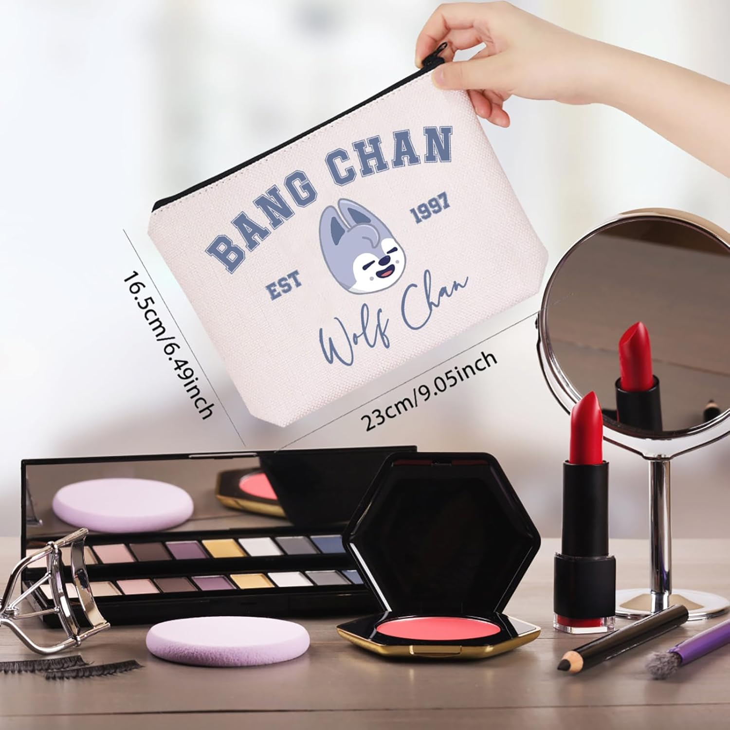 Korean Pop Gift K-Pop Group Merch Kpop Boys Group Est 1997 Wolf Chan Makeup Bag K-Pop Music Lover Gift, Wolf Chan Bag Eu, Cosmetic Bag with Printing image number 3