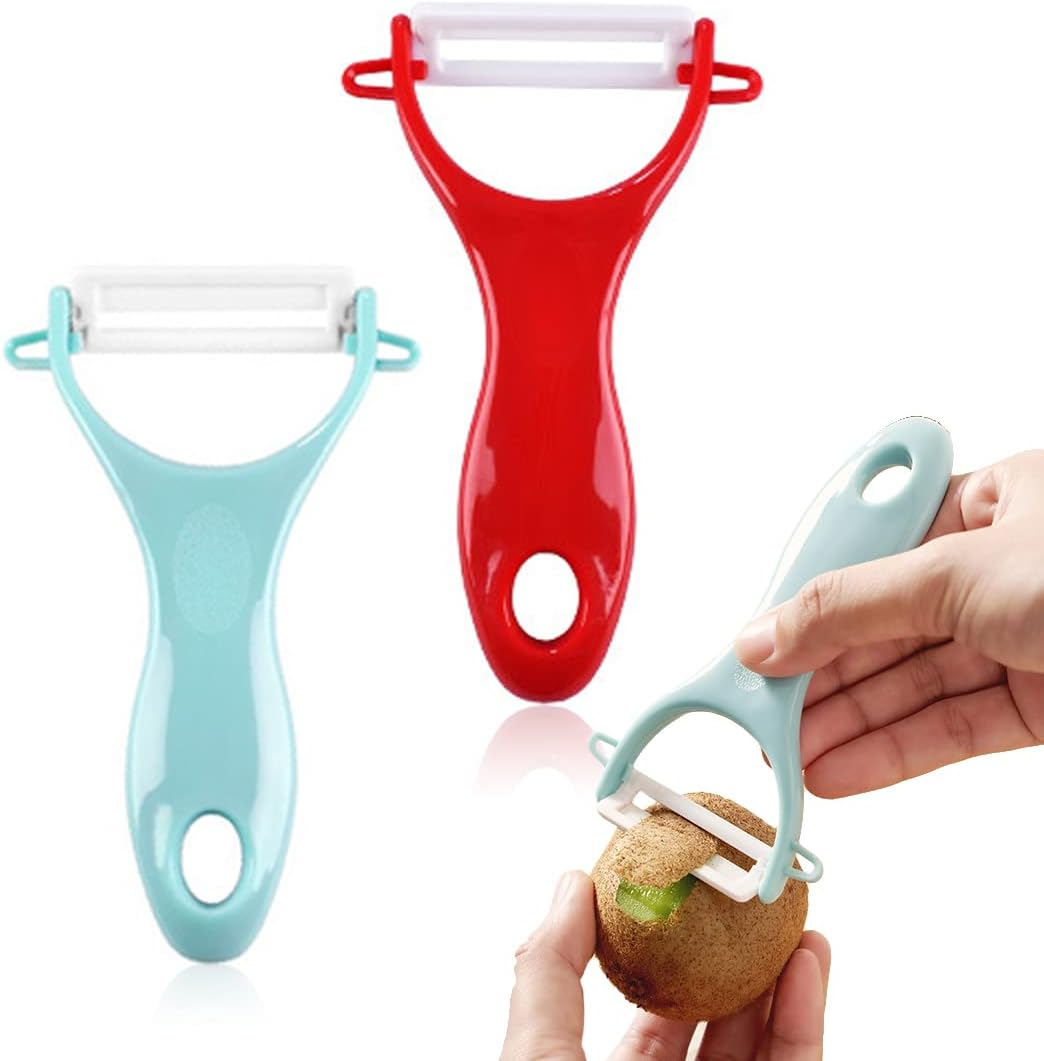 Pack of 2 Peelers, Ceramic Peeler, Potato Peeler, Ceramic Knife, Potato Peeler, Children'S Peeler, Ceramic Grater, for Potatoes, Carrots, Vegetables, Fruit (Blue and Red) image number 1