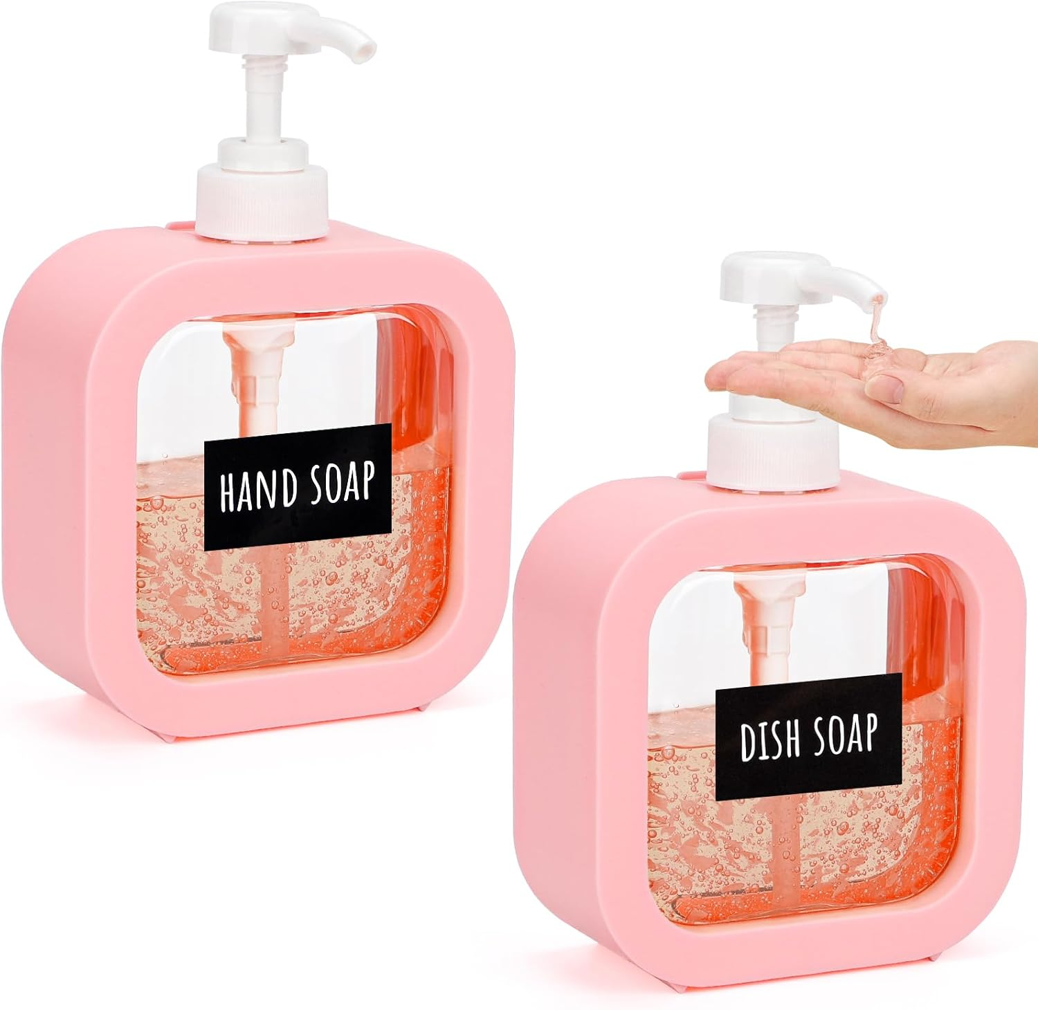 Segbeauty Shampoo and Conditioner Dispenser, 2Pcs 500Ml Dishwashing Liquid Dispenser, Pump Bottle with Labels, Empty and Refillable, in Plastic (Pink)