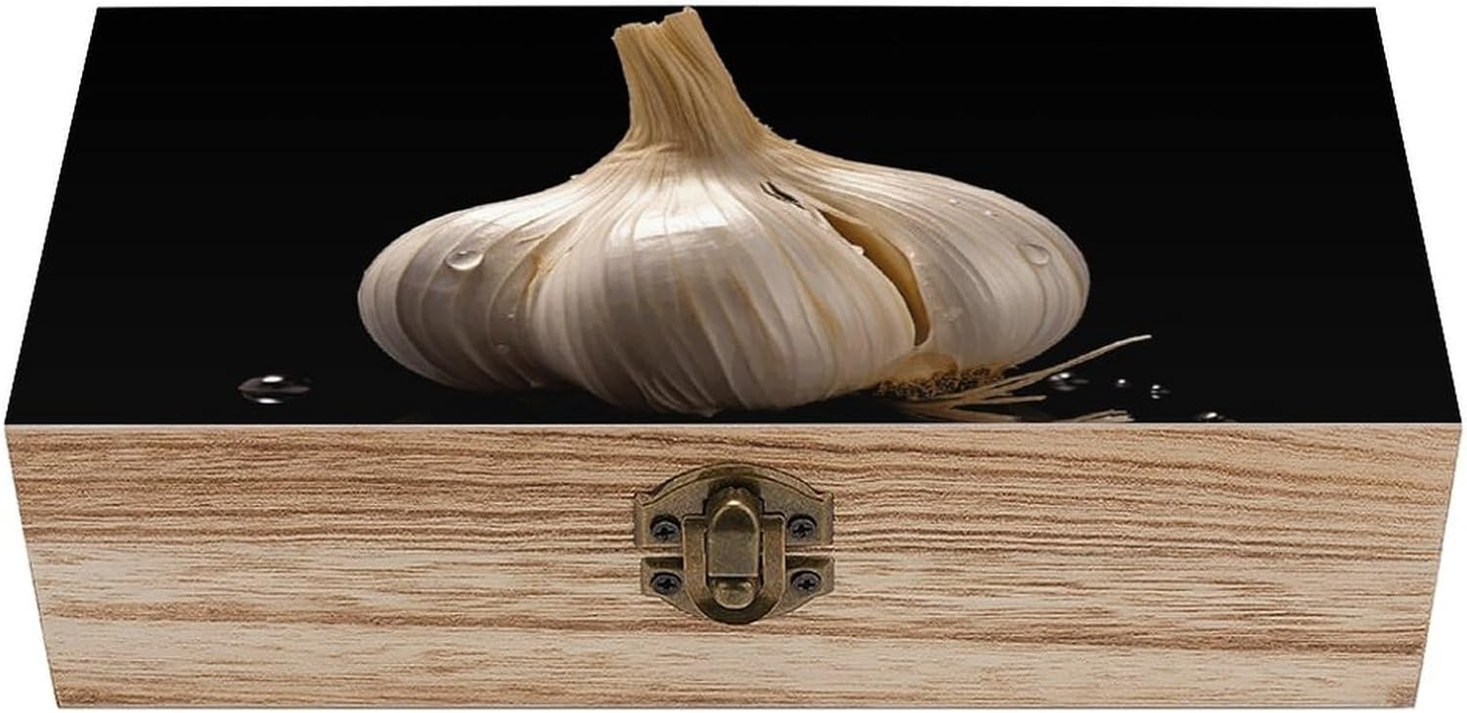 Raw Garlic Wooden Box Wood Wedding Keepsake Boxes with Lids Small Decorative Boxes Lightweight Wooden Memory Storage Box for Crafts Keepsakes Jewelry Photo Letter Storage image number 3